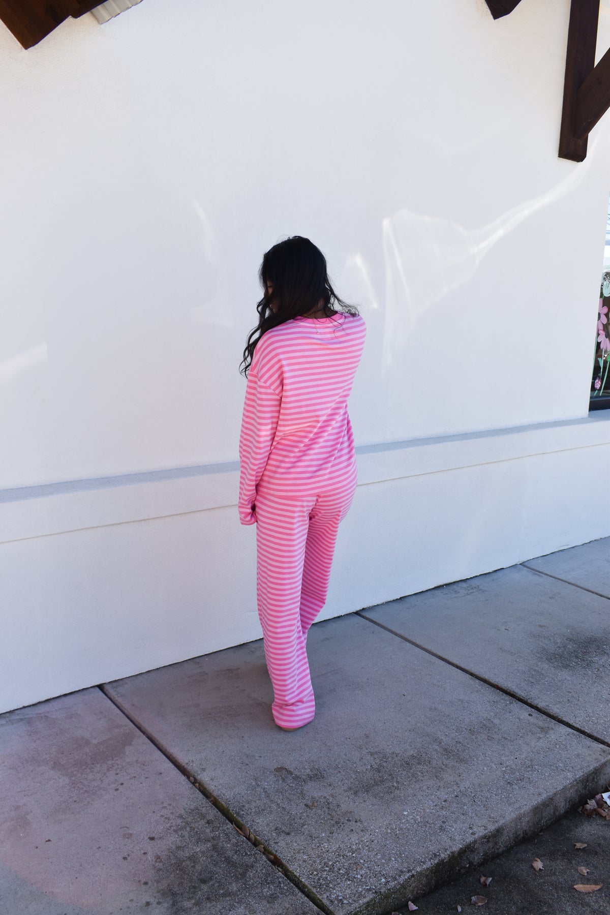 Hot Pink Striped Loungewear Long Sleeve Top