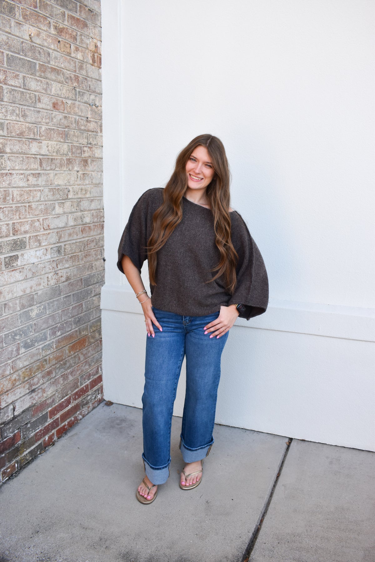 Gloria One Shoulder Knit Top: Brown