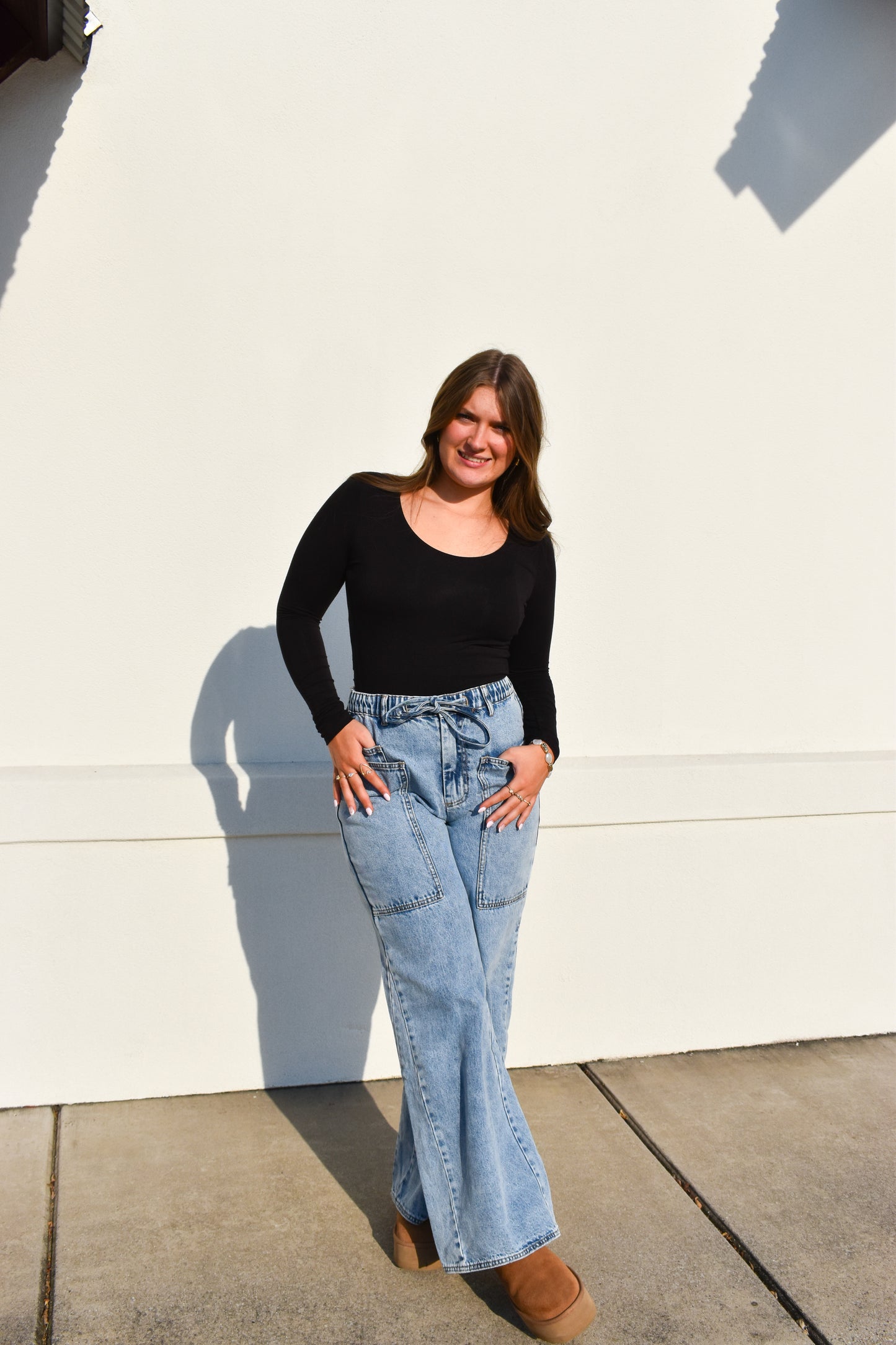 Basic Long Sleeve Scoop Neck: Black