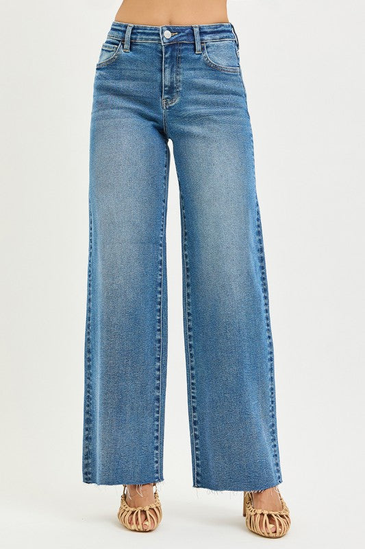 Risen High Rise Wide Leg Jeans: Medium