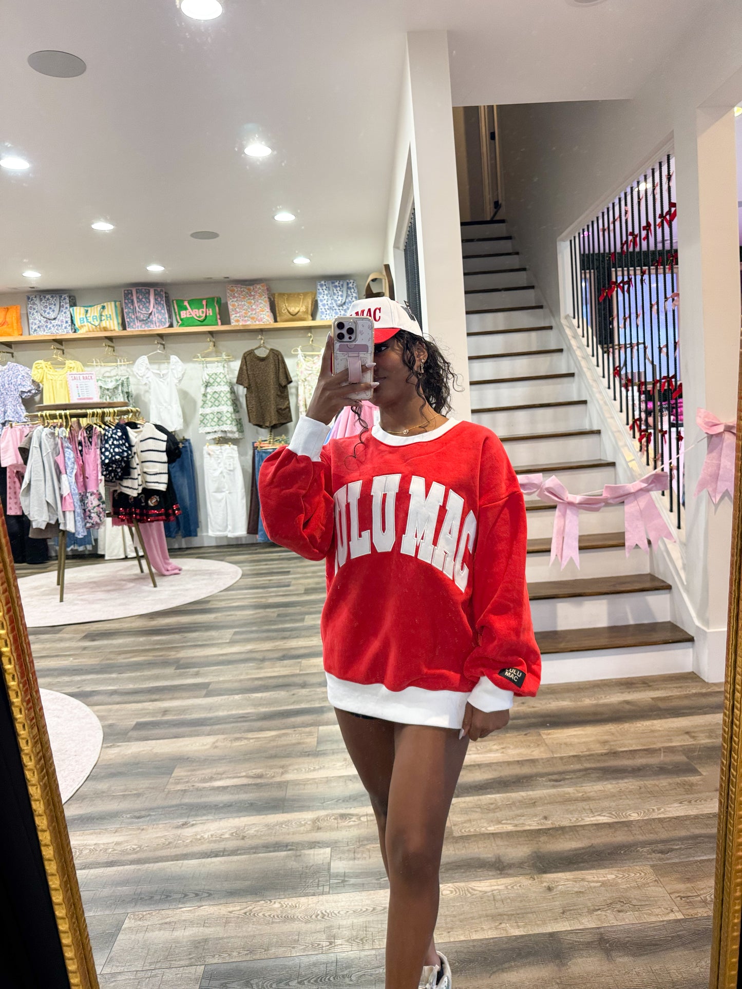 Lulu Mac Color Block Sweatshirt: Red/White