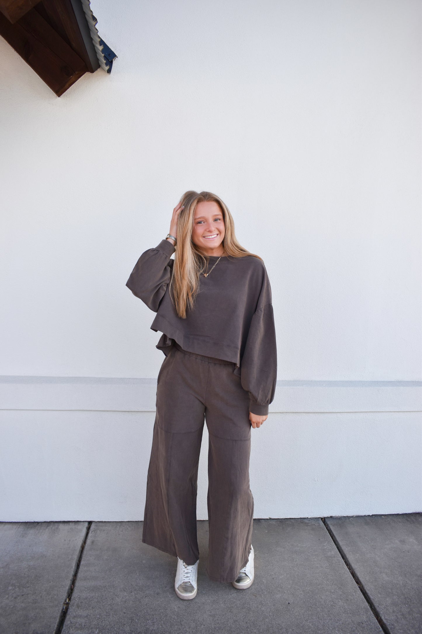 Washed French Terry Ruffle Sweatshirt