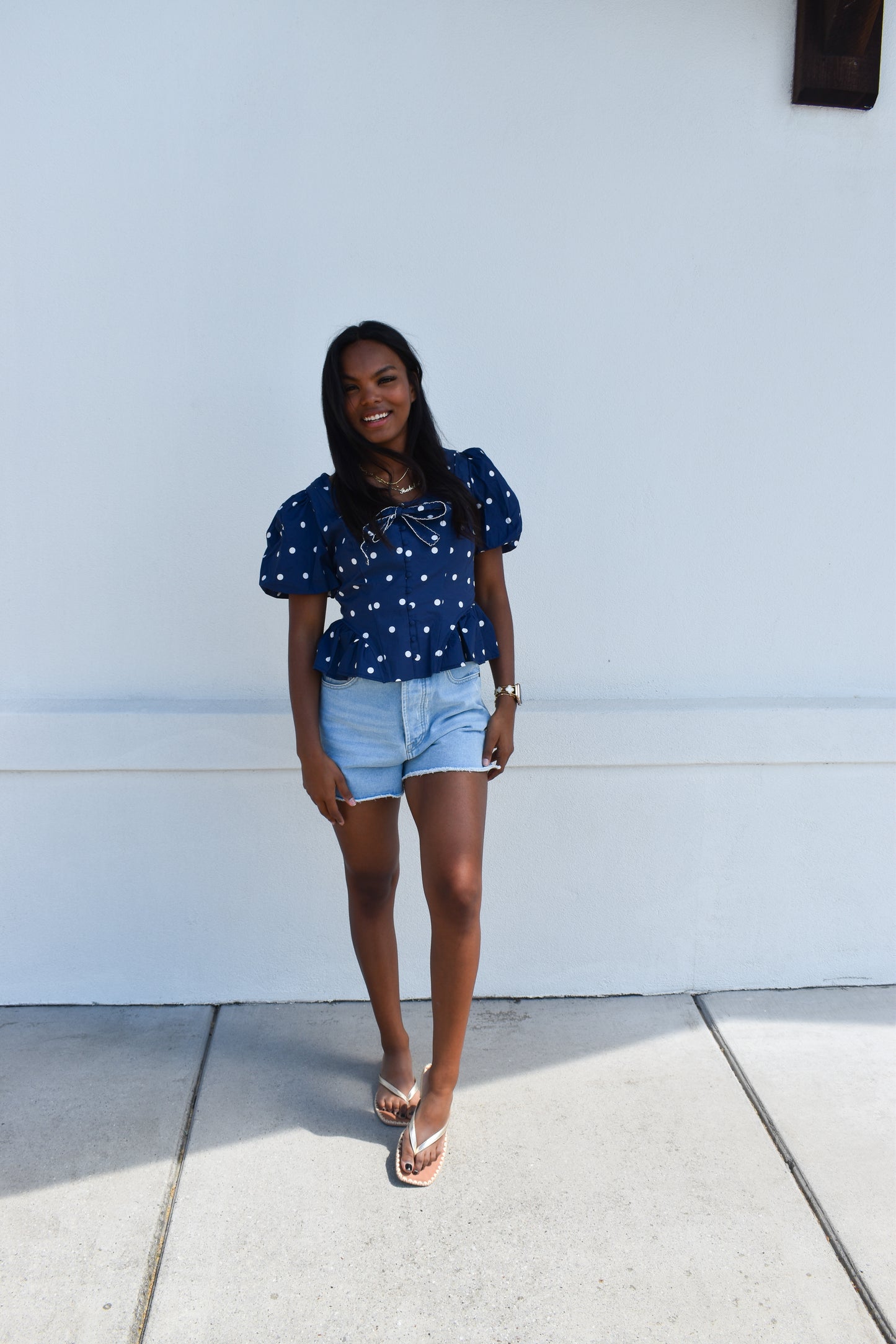 Pola Dot Bubble Hem Top