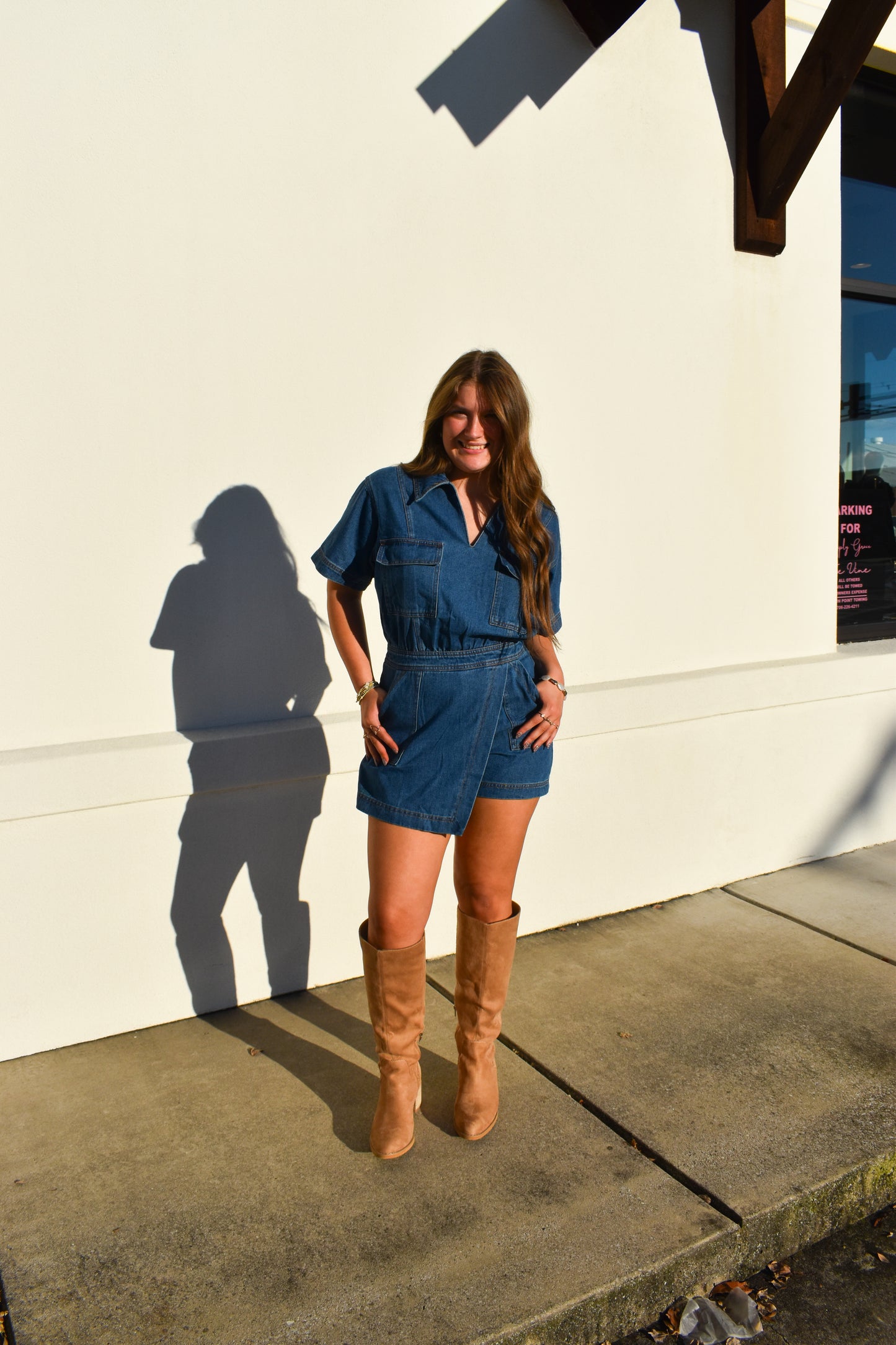 Denim Romper W/ Pockets & Wrap Detail