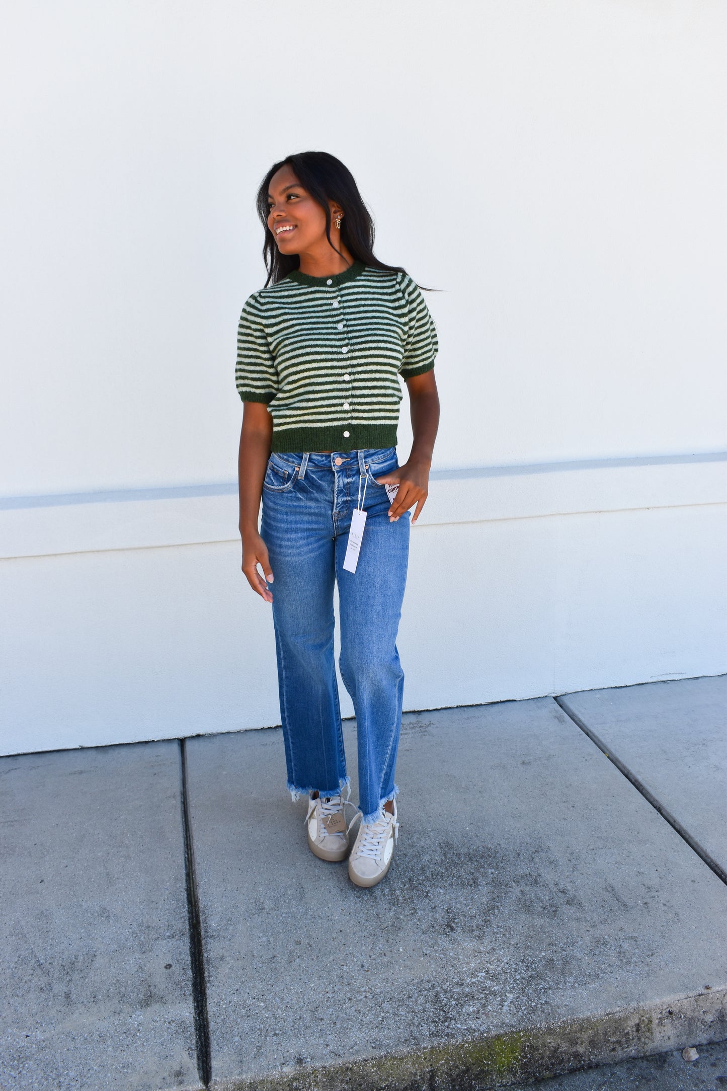 Puff Short Sleeve Stripe Cardi