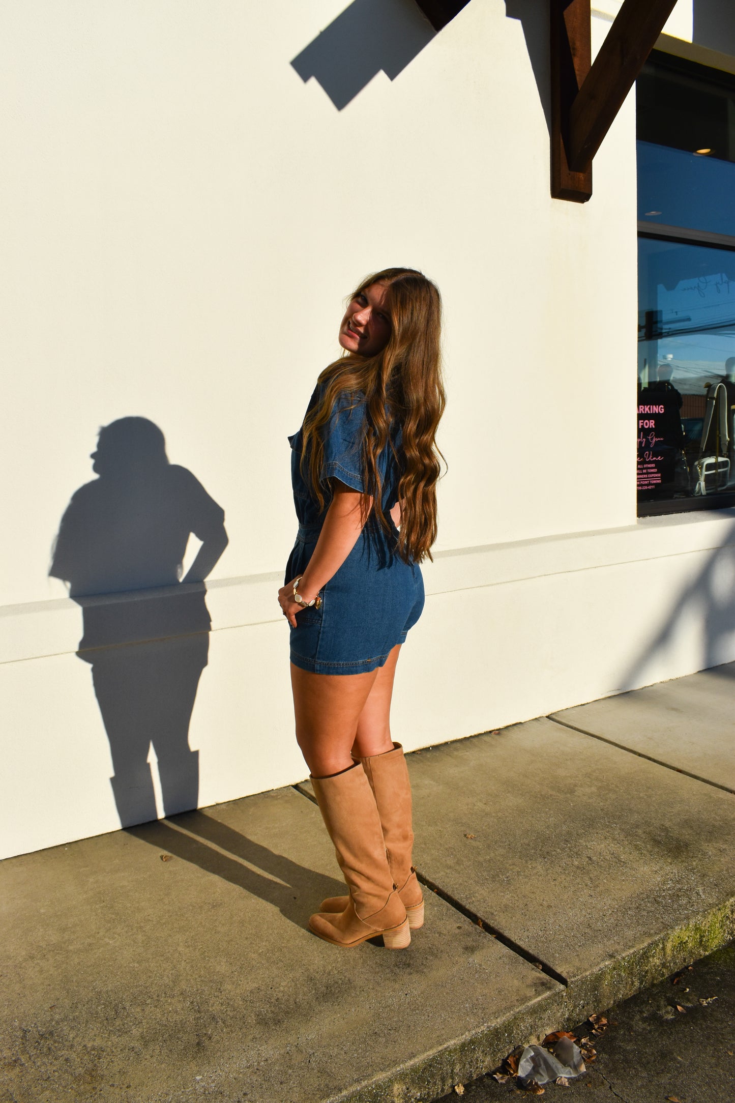 Denim Romper W/ Pockets & Wrap Detail