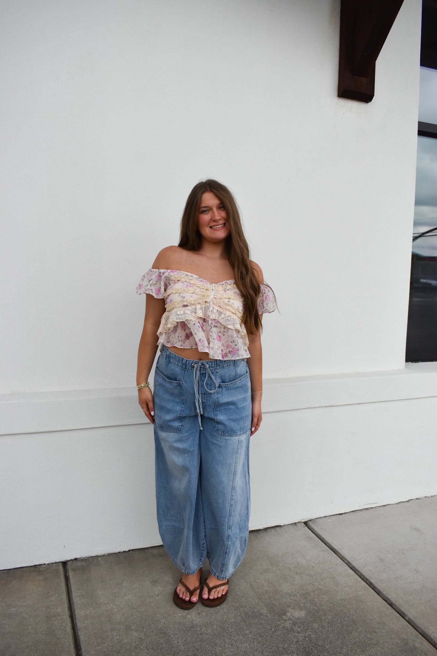 Floral Print Ruffle Lace Sweetheart Top