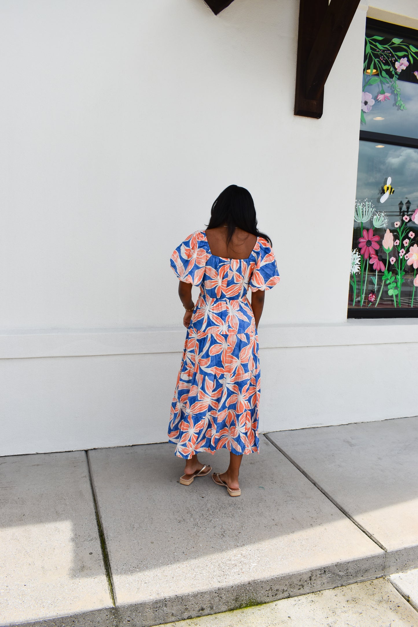 Blue/Orange Floral Maxi Dress