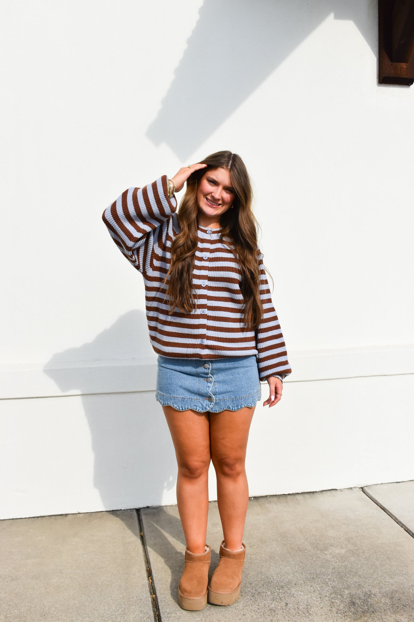 Brown/Blue Striped Sweater Cardigan