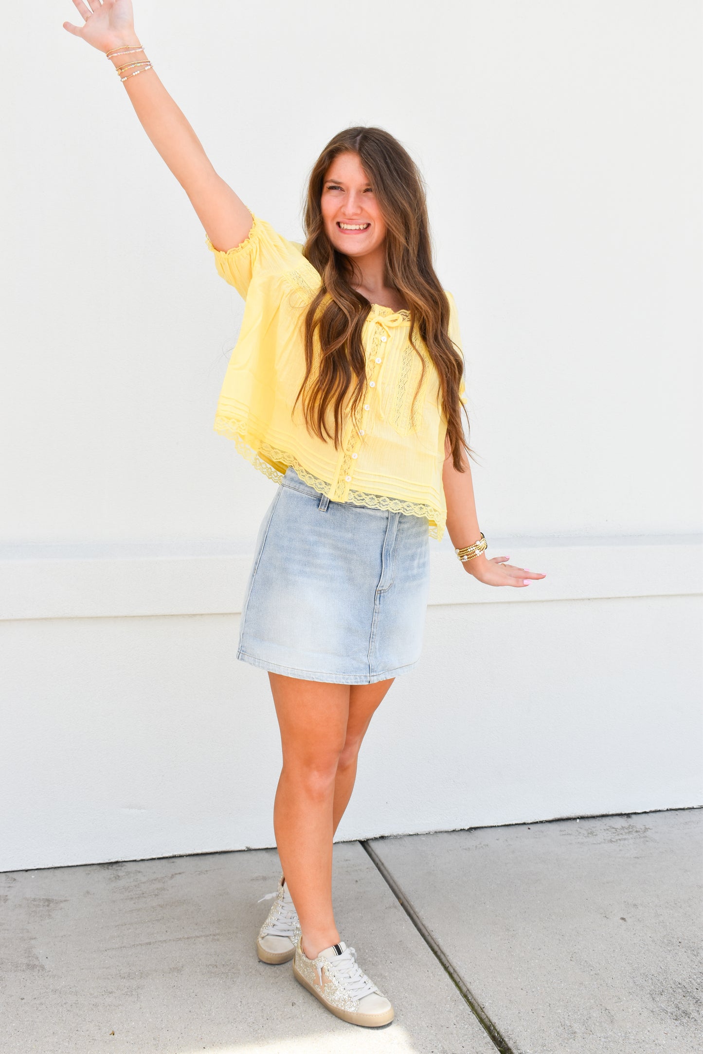 Faded Wash High Rise A-Line Skirt