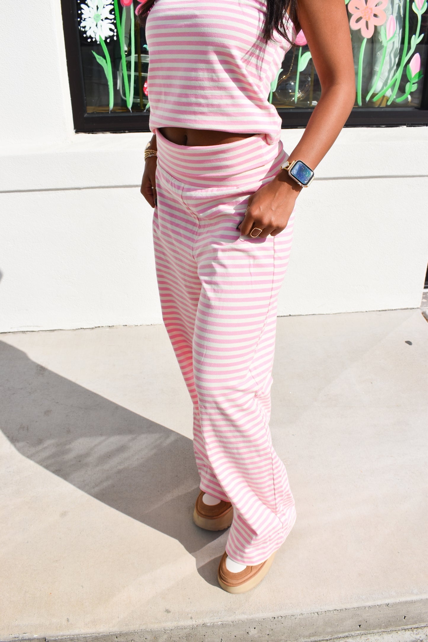 Pink Love Stripe Fold Over Pants