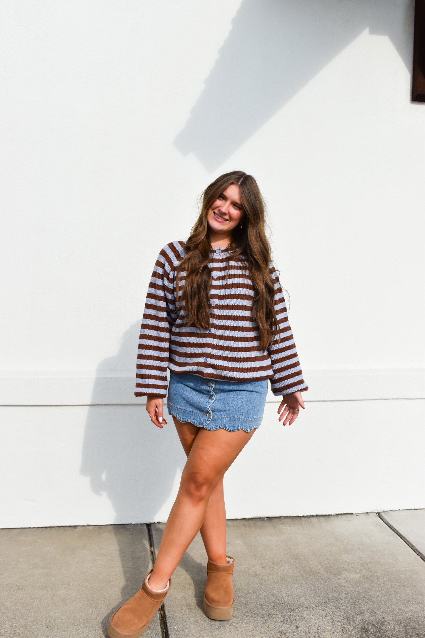 Brown/Blue Striped Sweater Cardigan