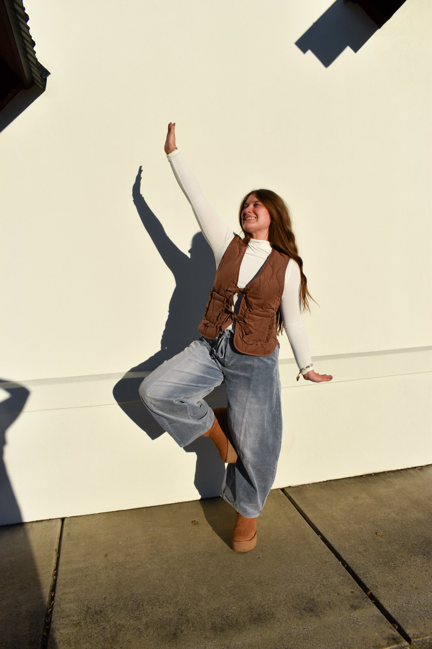 Quilted Bow Vest: Chestnut