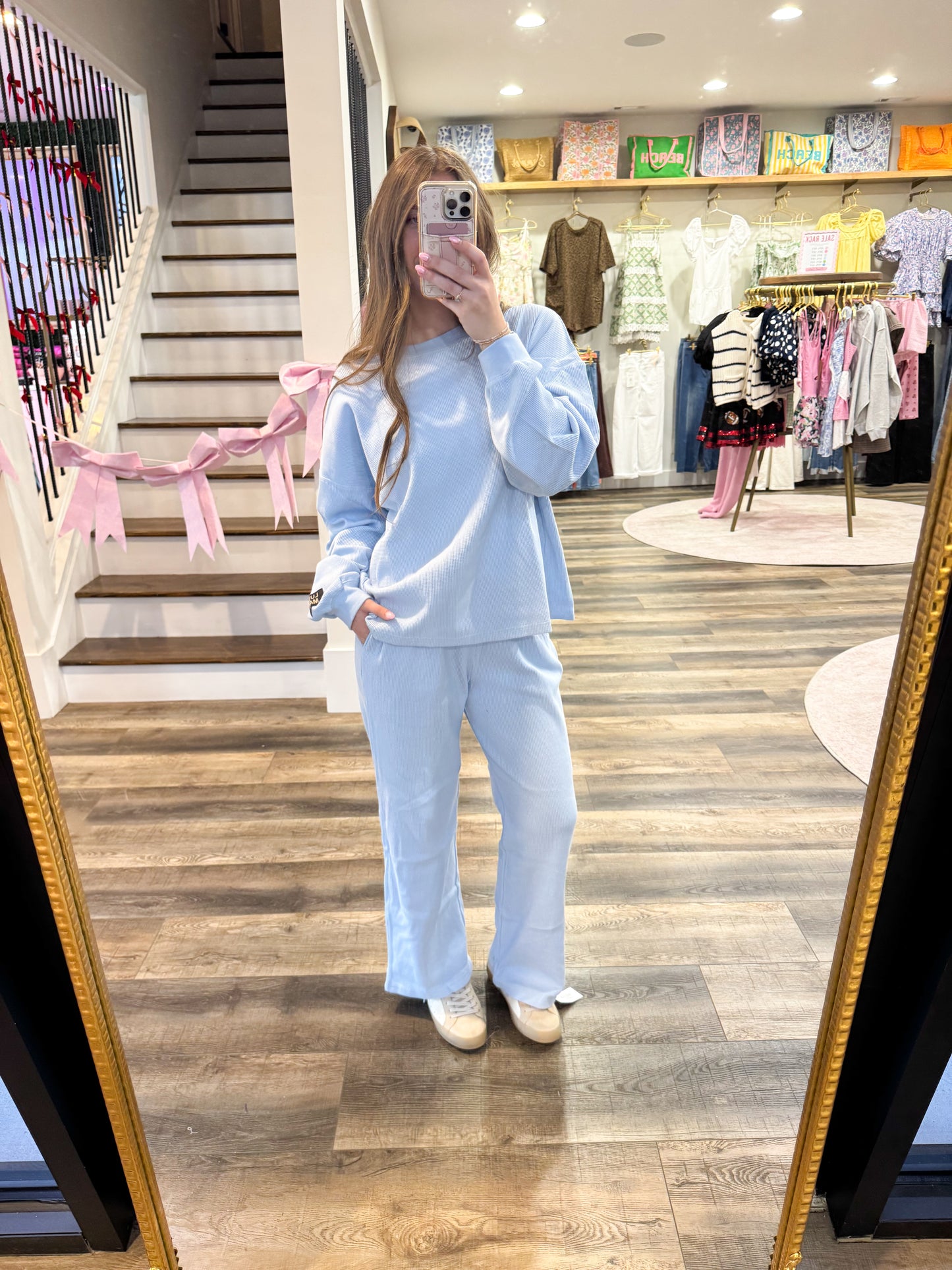 Lulu Mac Waffle Pants: Light Blue