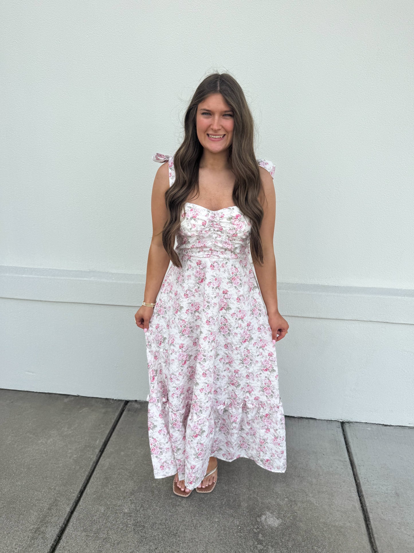 Tiffany Floral Ruched Detail Maxi Dress