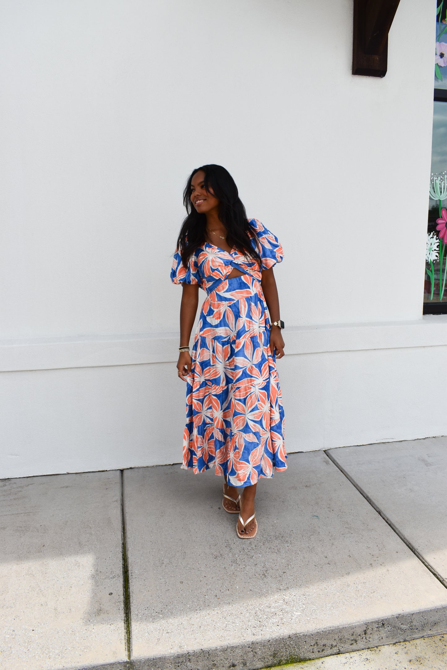 Blue/Orange Floral Maxi Dress