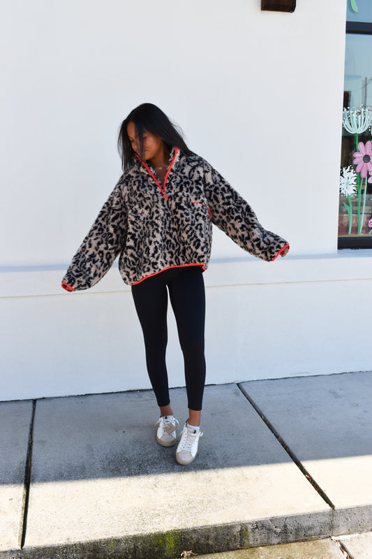 *12/30 PREORDER* Leopard Half Zip Front Pullover Jacket