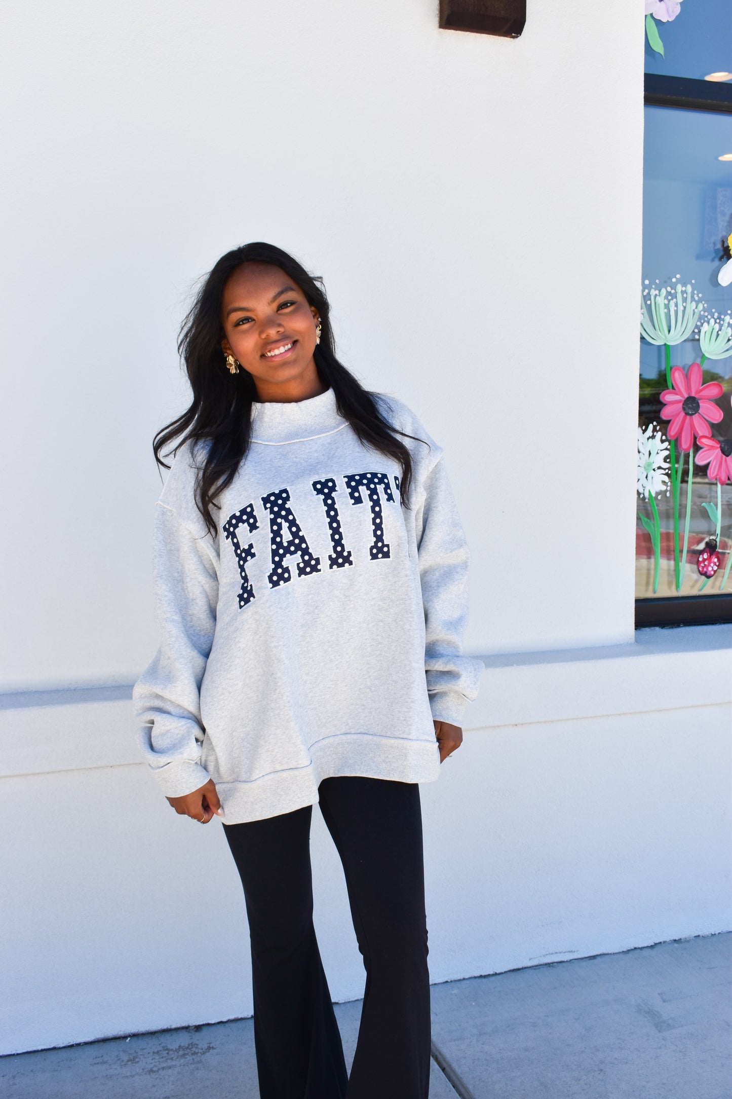 'FAITH' Embroidered Polka Dot Mockneck