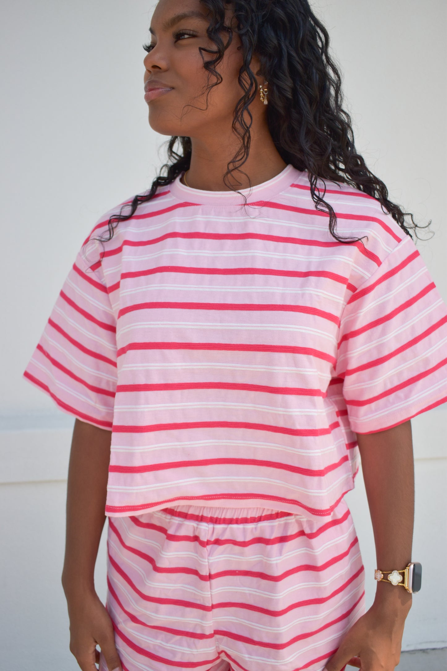 Pink/White Striped Lounge Top