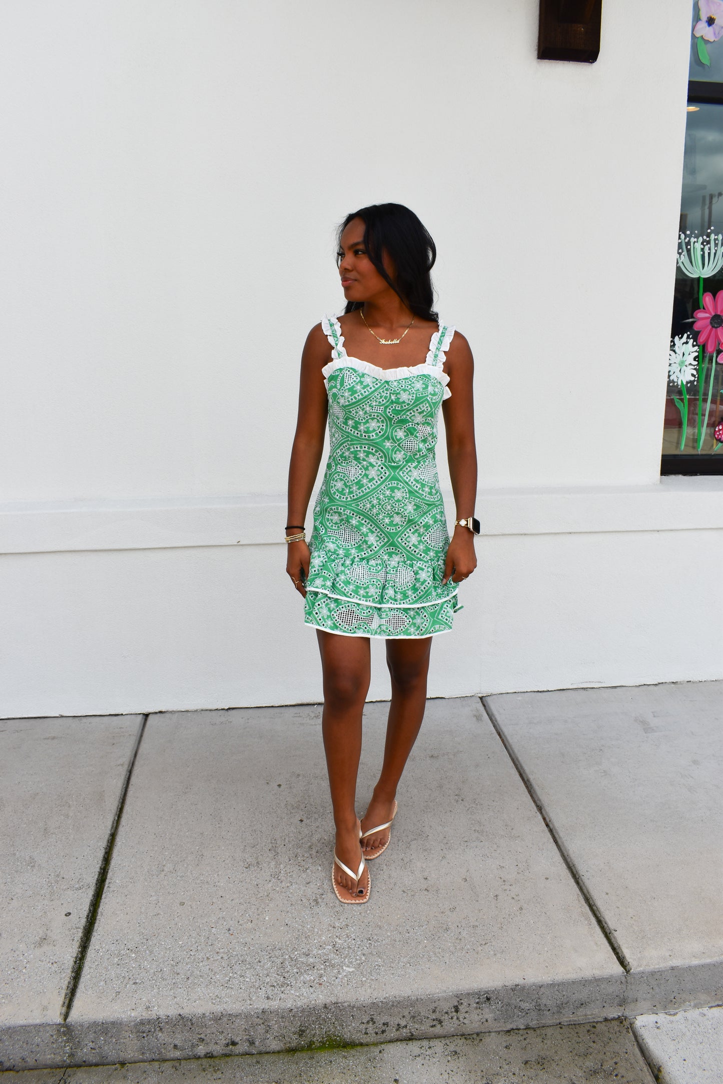 Paisley Embroidery Ruffle Mini Dress