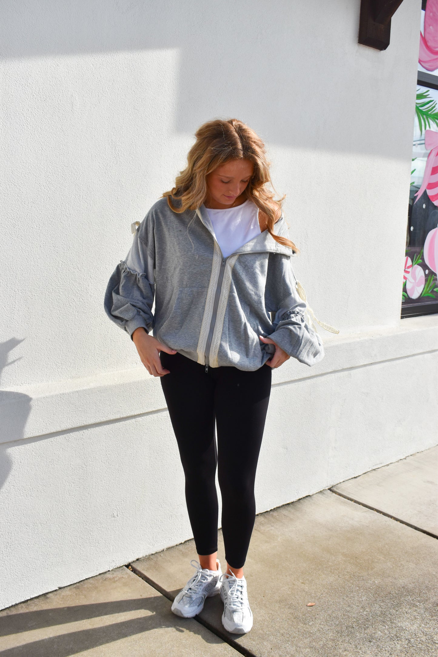 Bow Lace Hoodie W/ Double Zipper