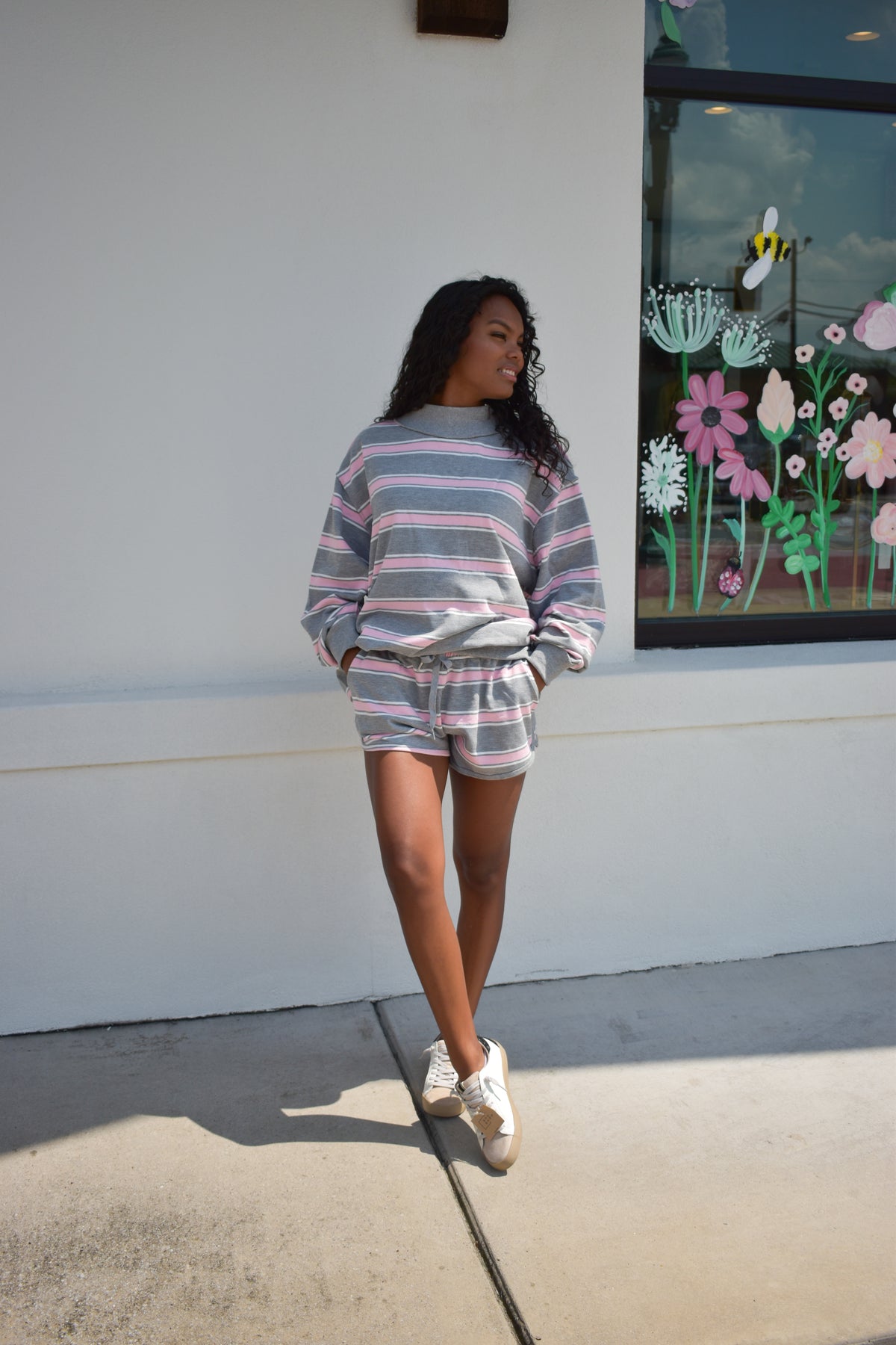 Stripe Print Drawstring Dolphin Shorts
