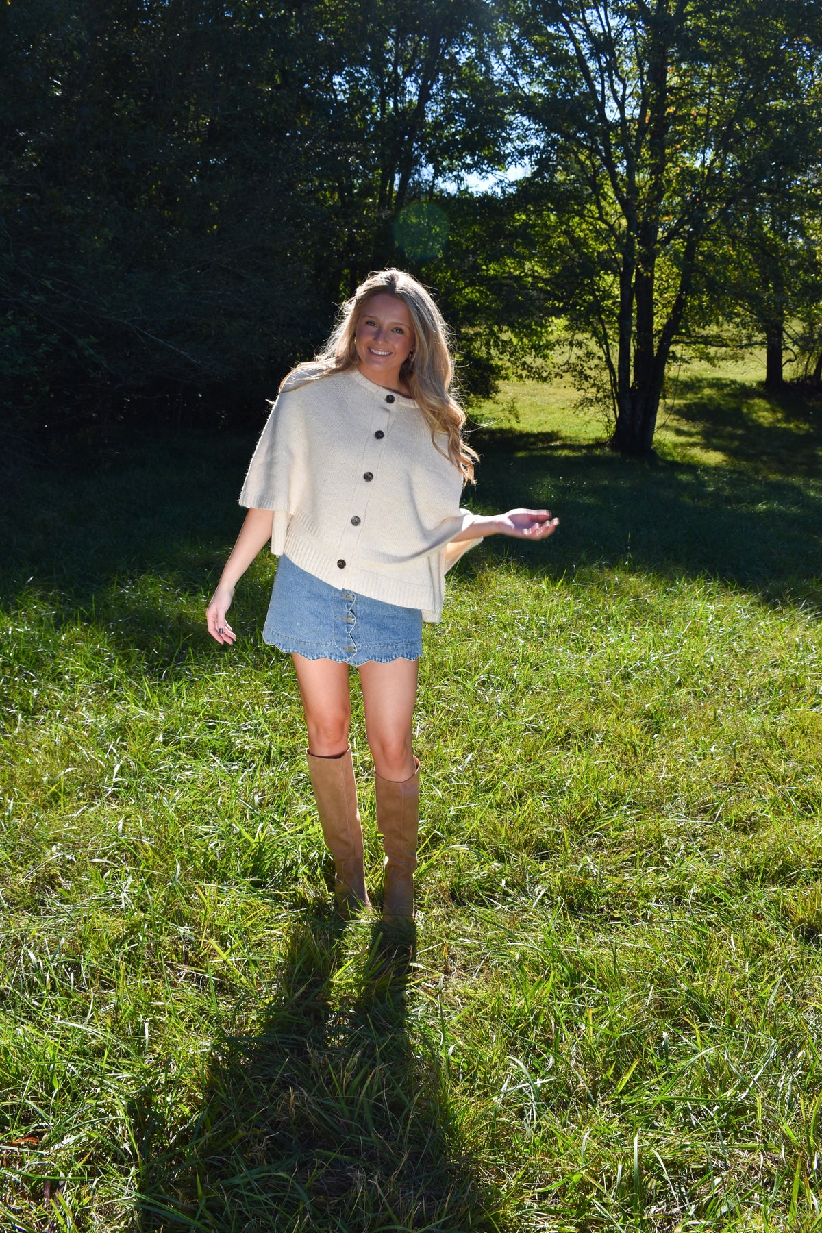 Button Front Tiered Knit Capelet