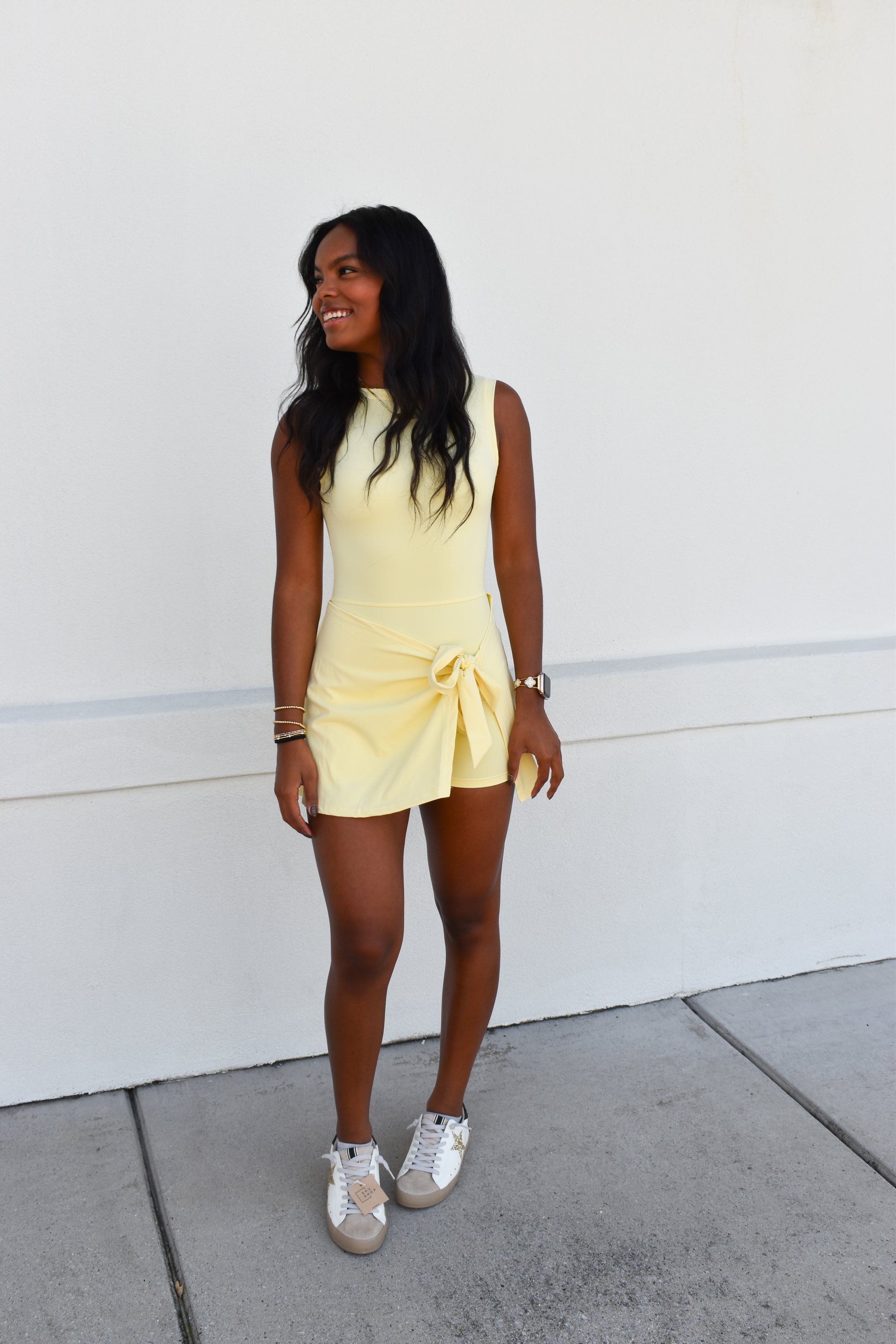 Athletic Wrap Tie Dress: Light Yellow – Simply Grace Boutique