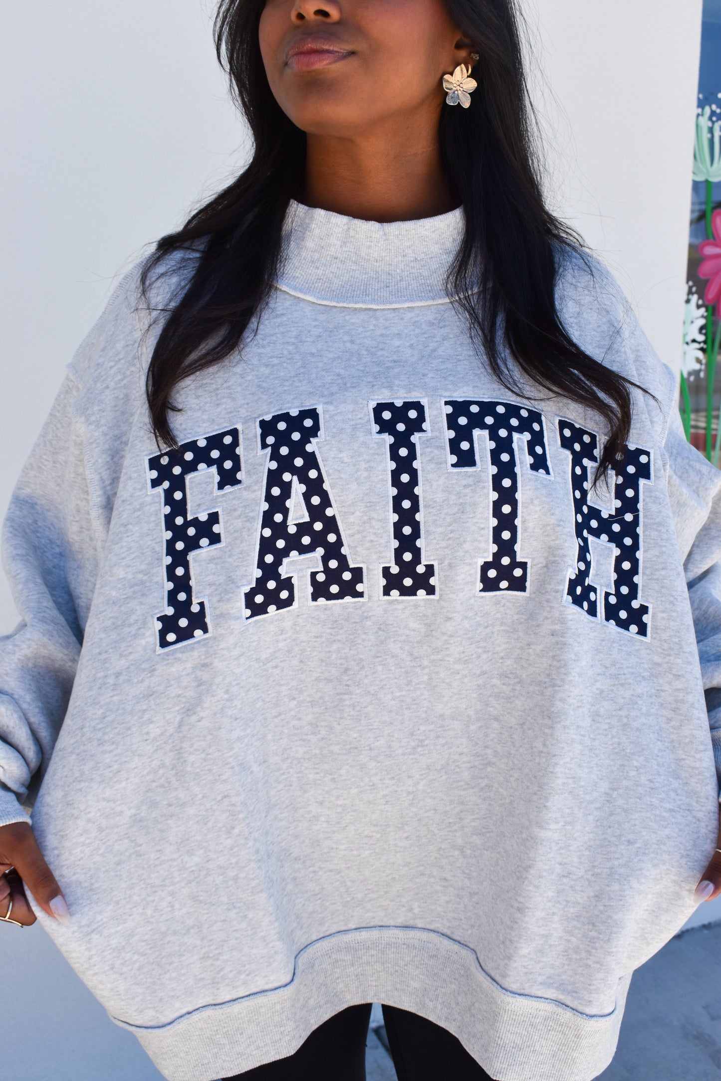 'FAITH' Embroidered Polka Dot Mockneck
