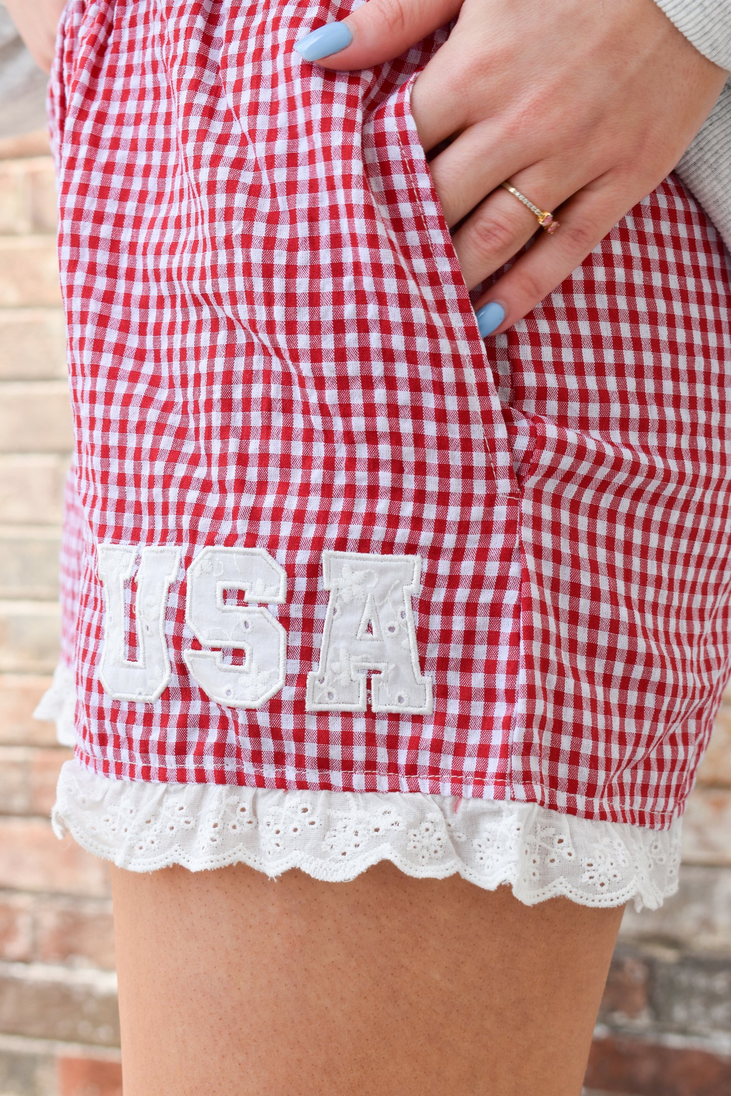 Gingham Eyelet Lace Shorts