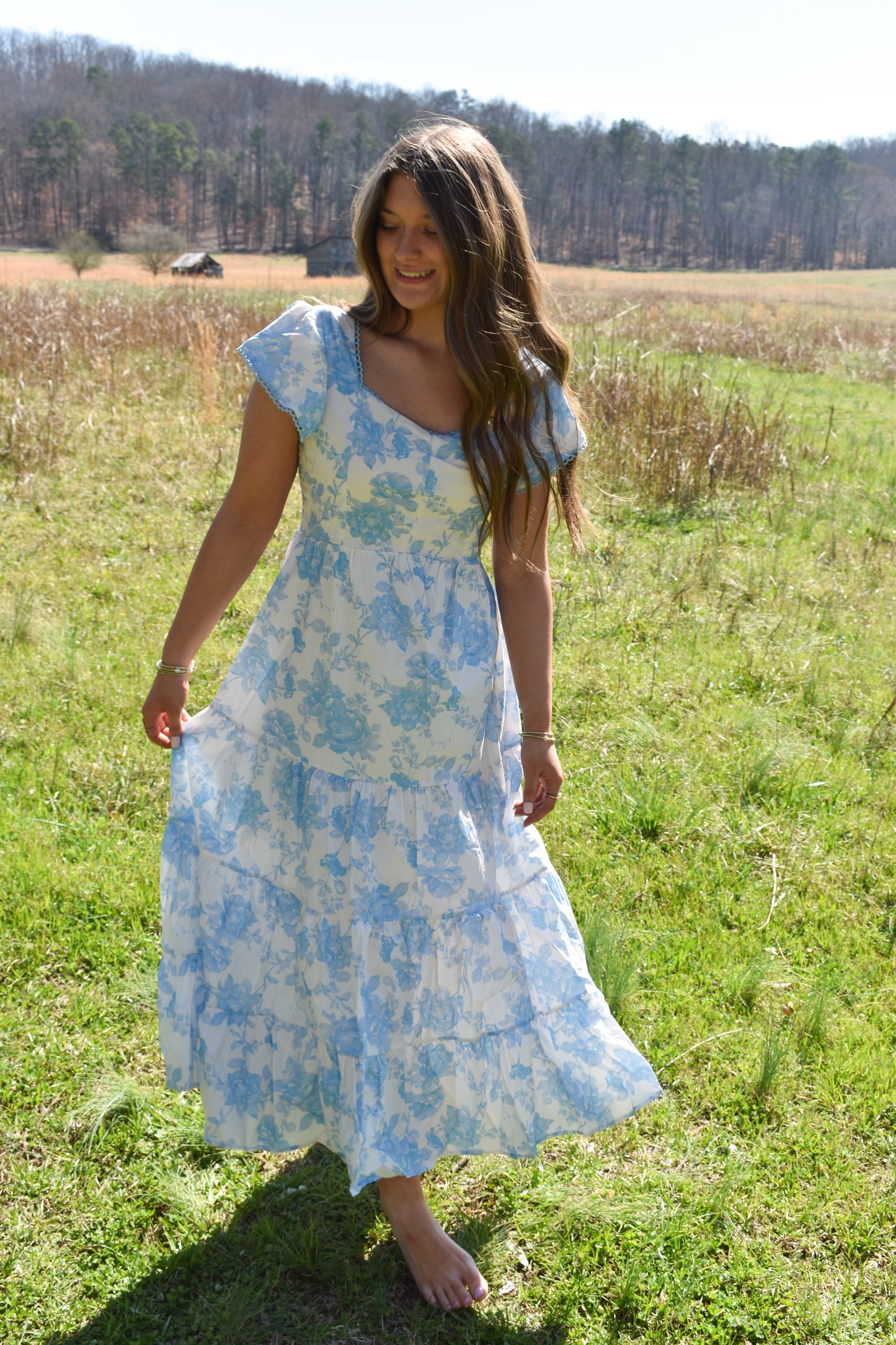 Baby Blue Floral Maxi Dress
