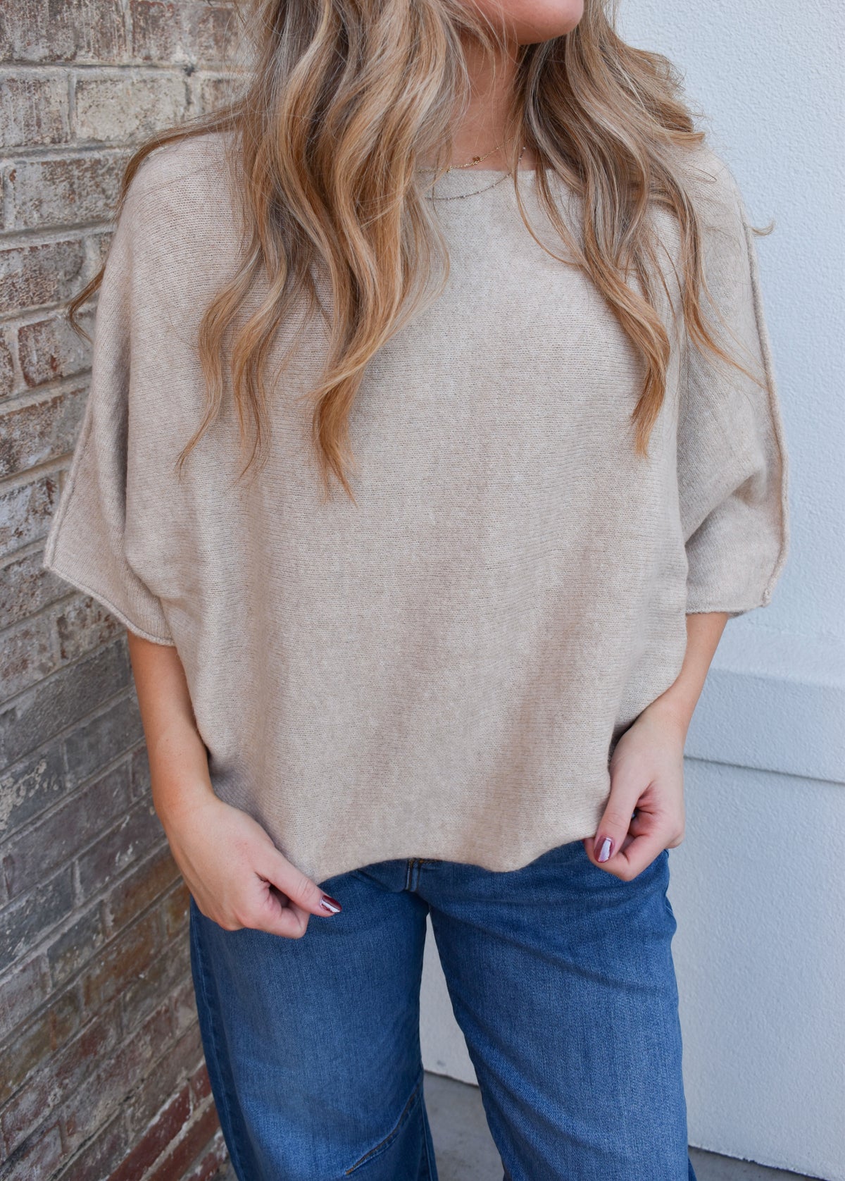 Gloria One Shoulder Knit Top: Oatmeal