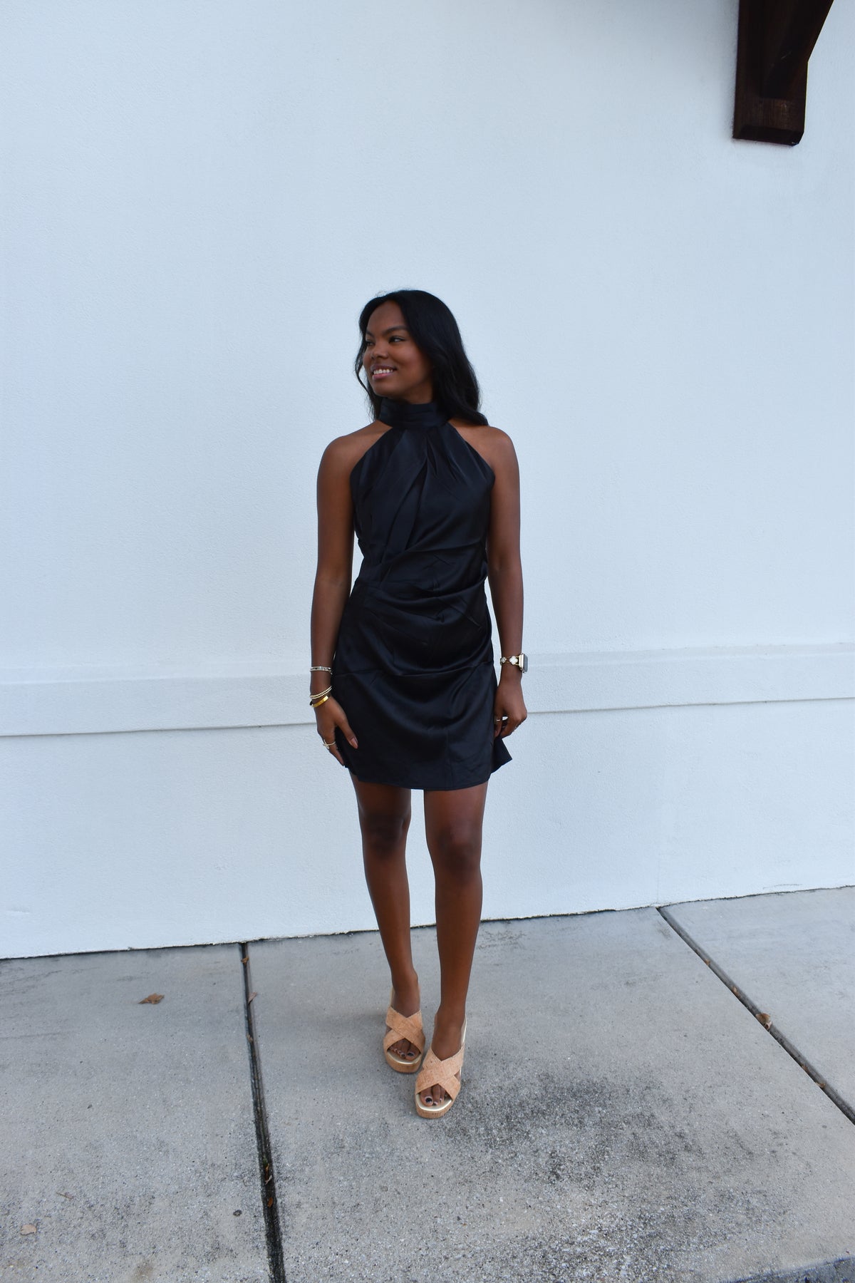 Solid Open Back Halter Mini Dress