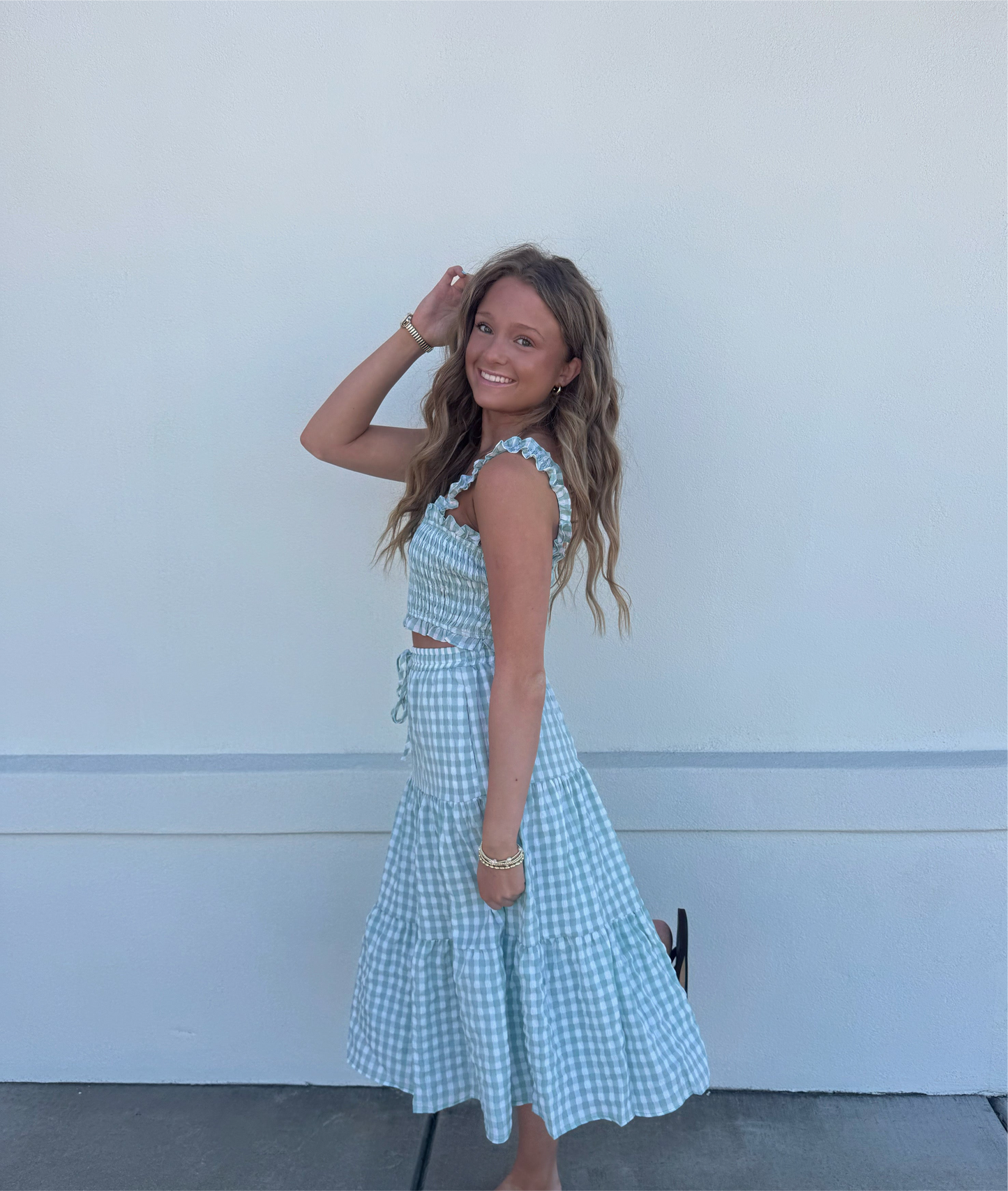 Gingham Crop Top and Tiered Mini Skirt Set