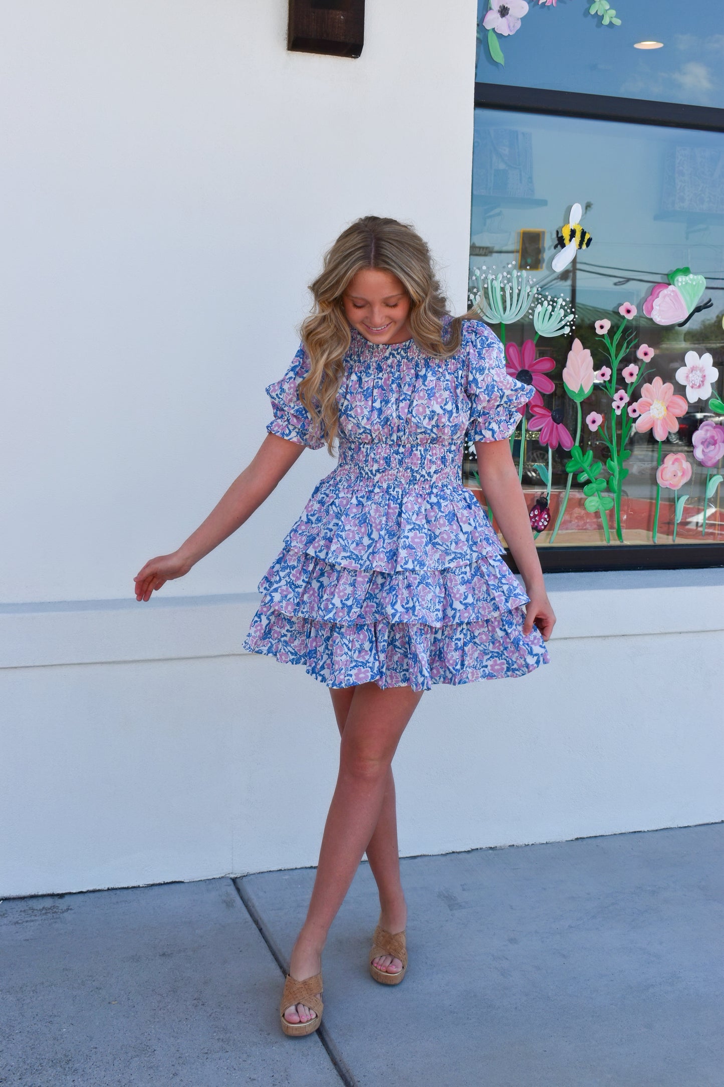 Smocked Neck and Waist Tiered Dress