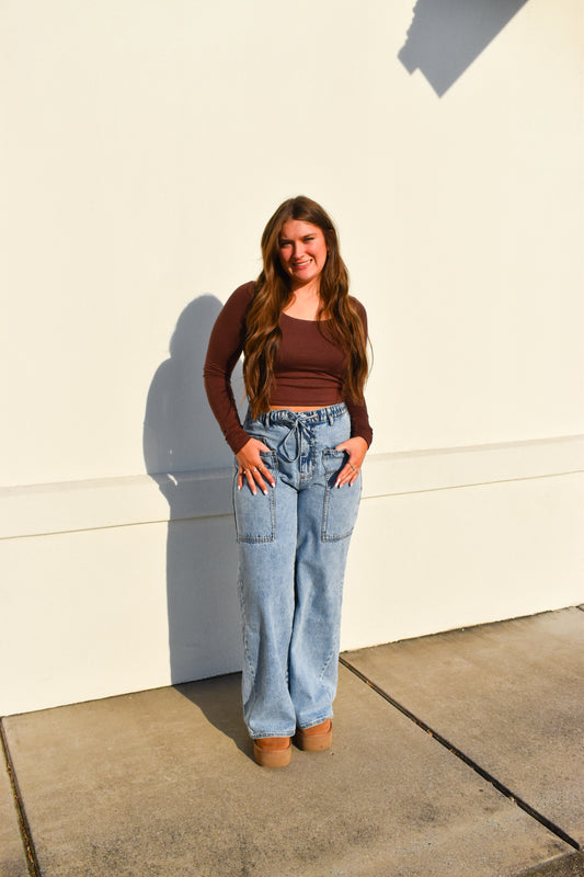 Basic Long Sleeve Scoop Neck: Brown