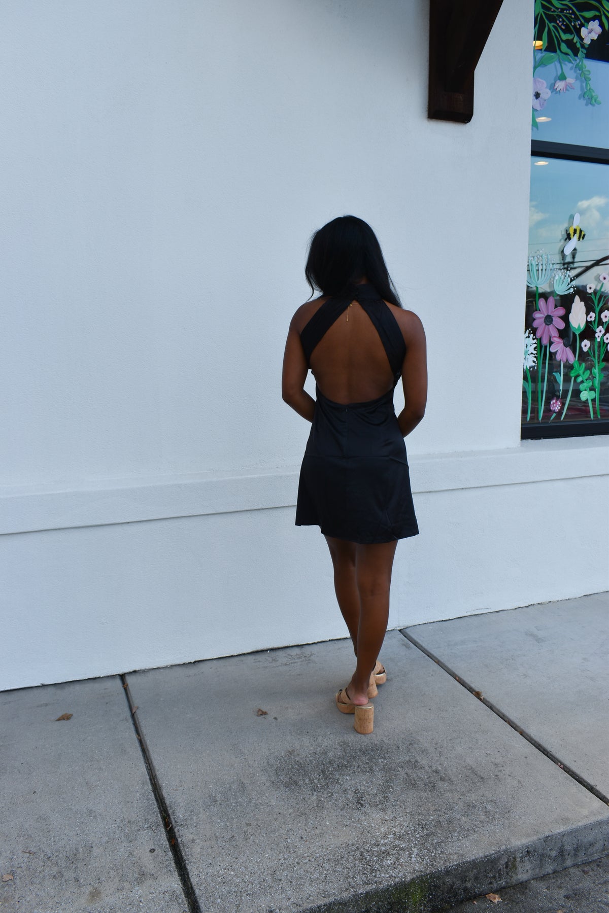 Solid Open Back Halter Mini Dress