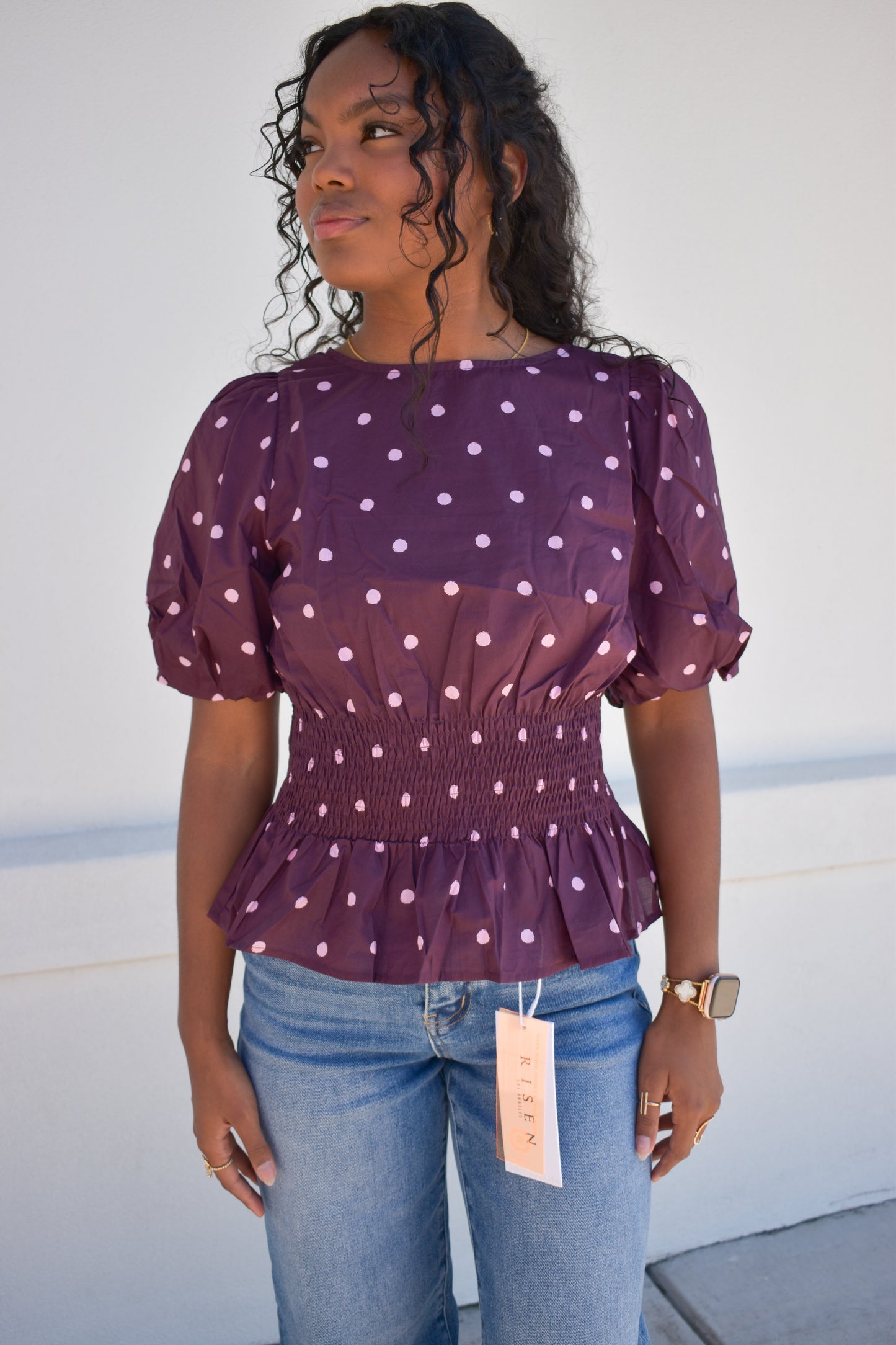 Polka Dot Plum Short Sleeve