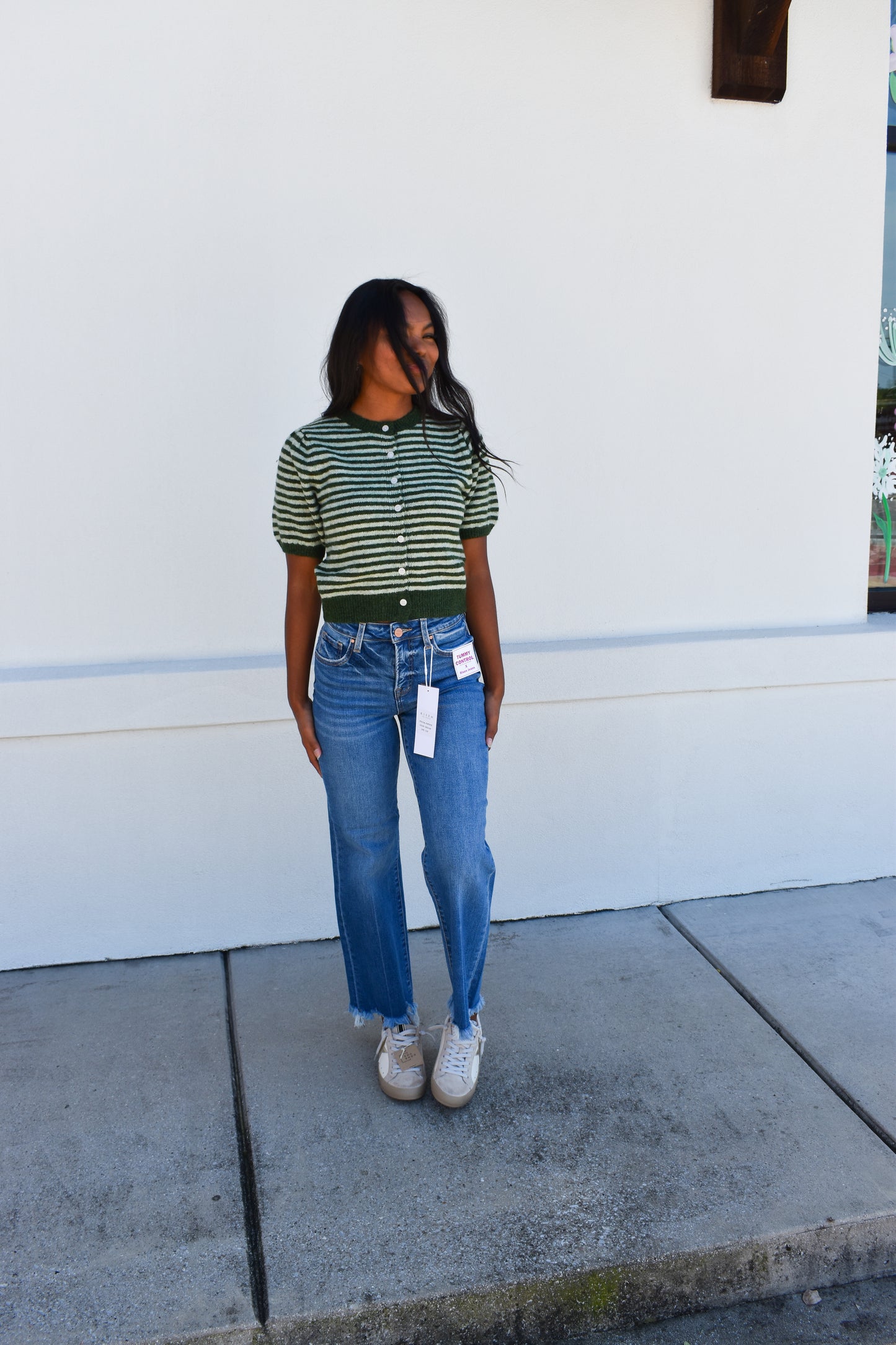 Puff Short Sleeve Stripe Cardi