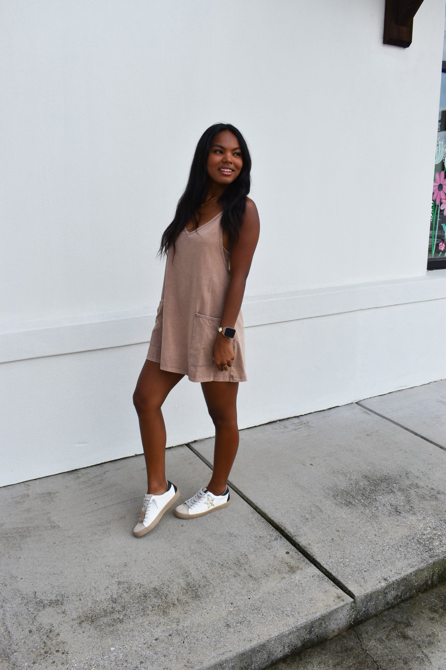 Mini Dress W/ Built in Romper Lining: Brown