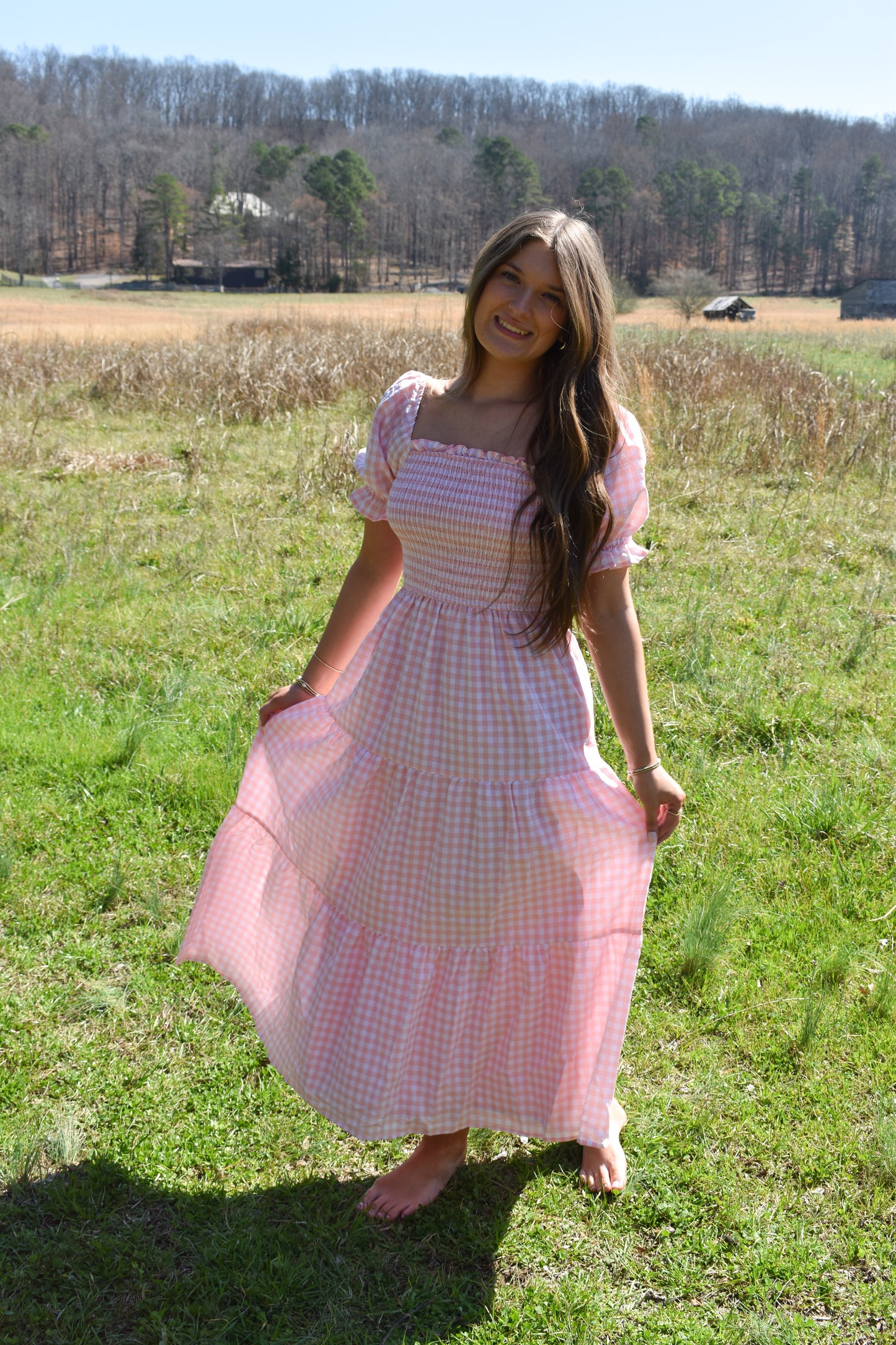 Madi Pink Gingham Maxi Dress