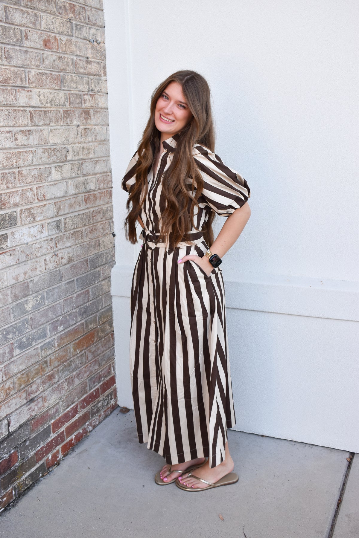 Cora Belted Stripe Maxi Dress