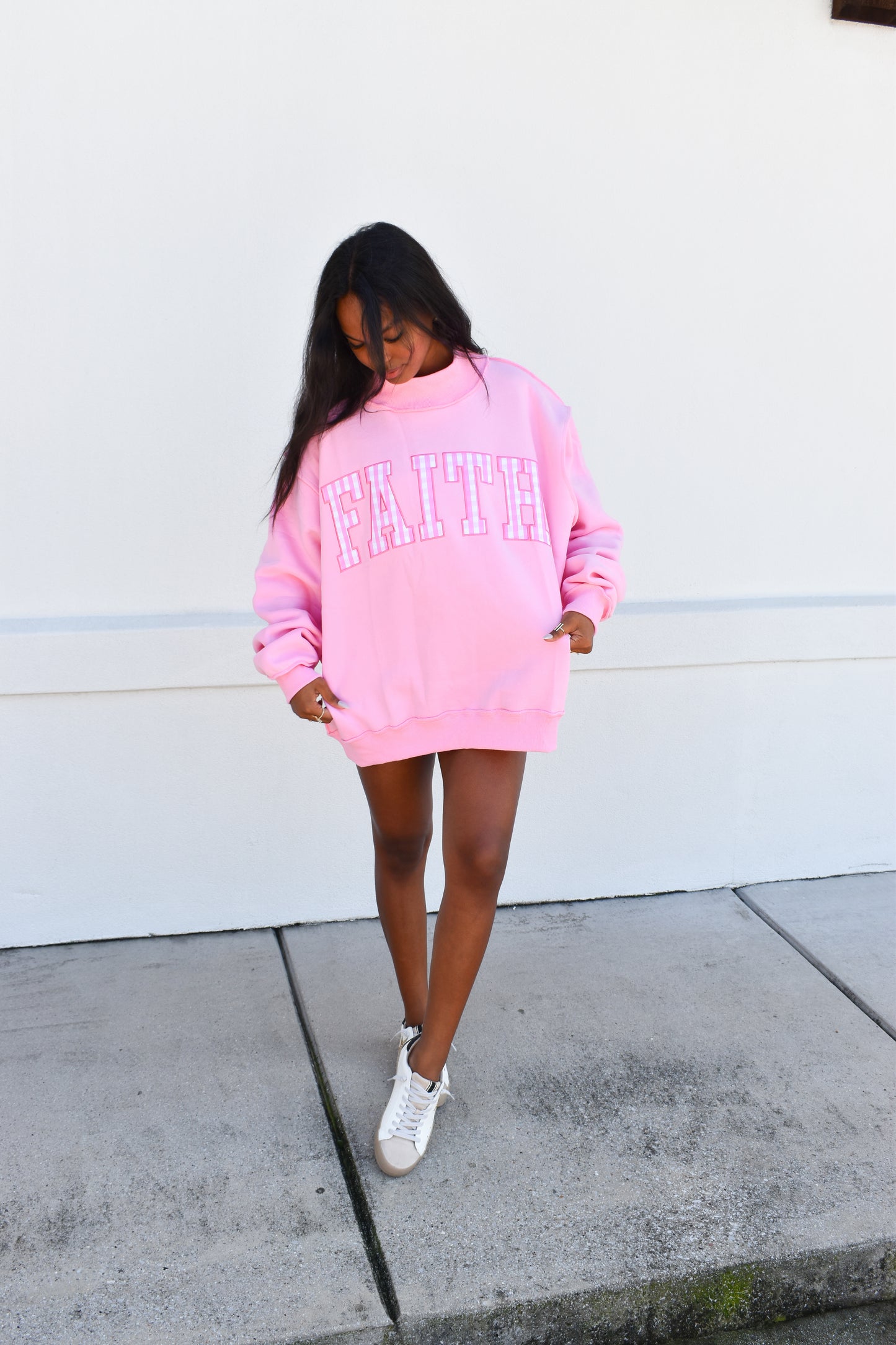 "FAITH" Embroidered Mock Neck