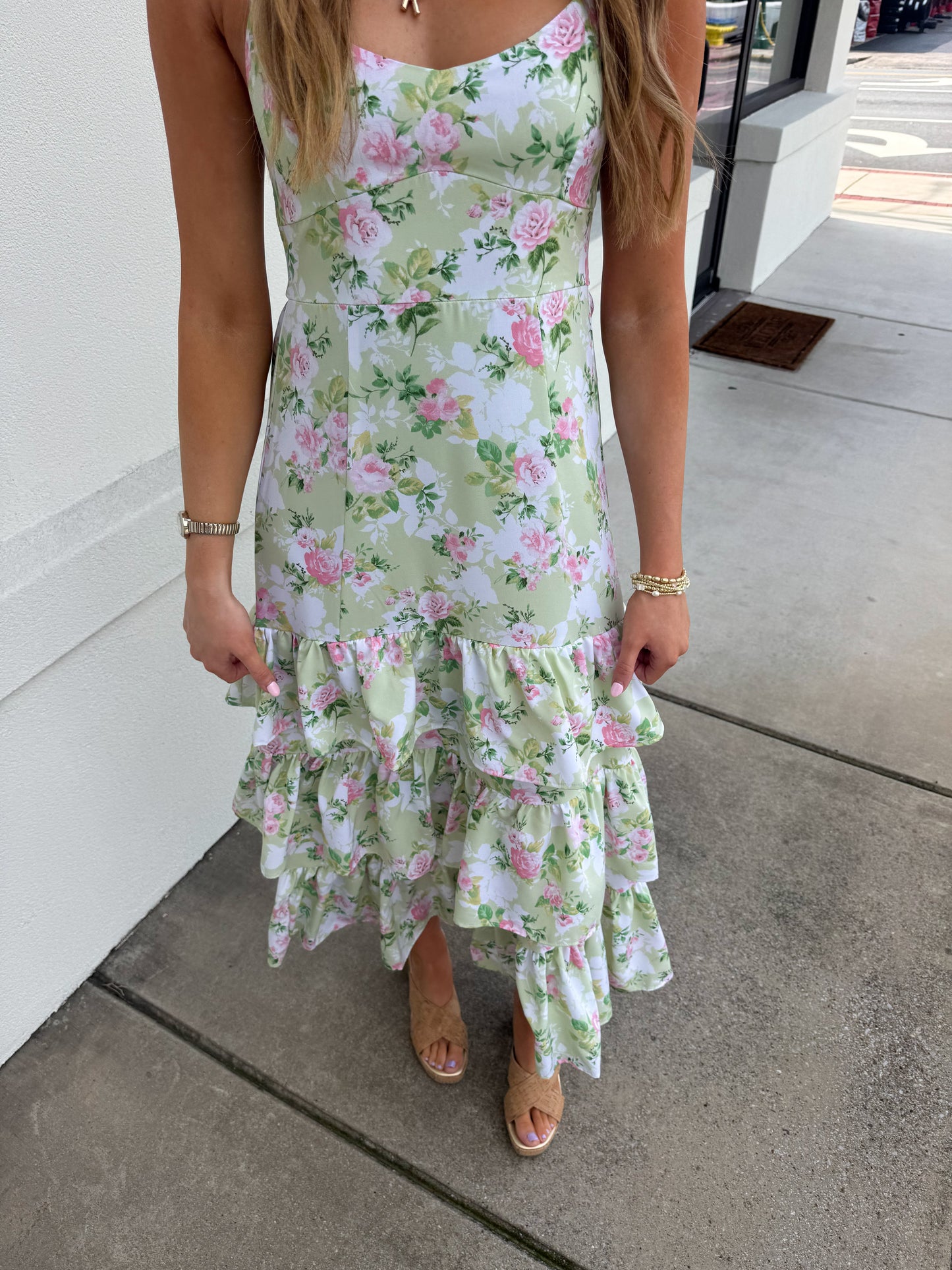 Lily Pad Ruffle Midi Dress