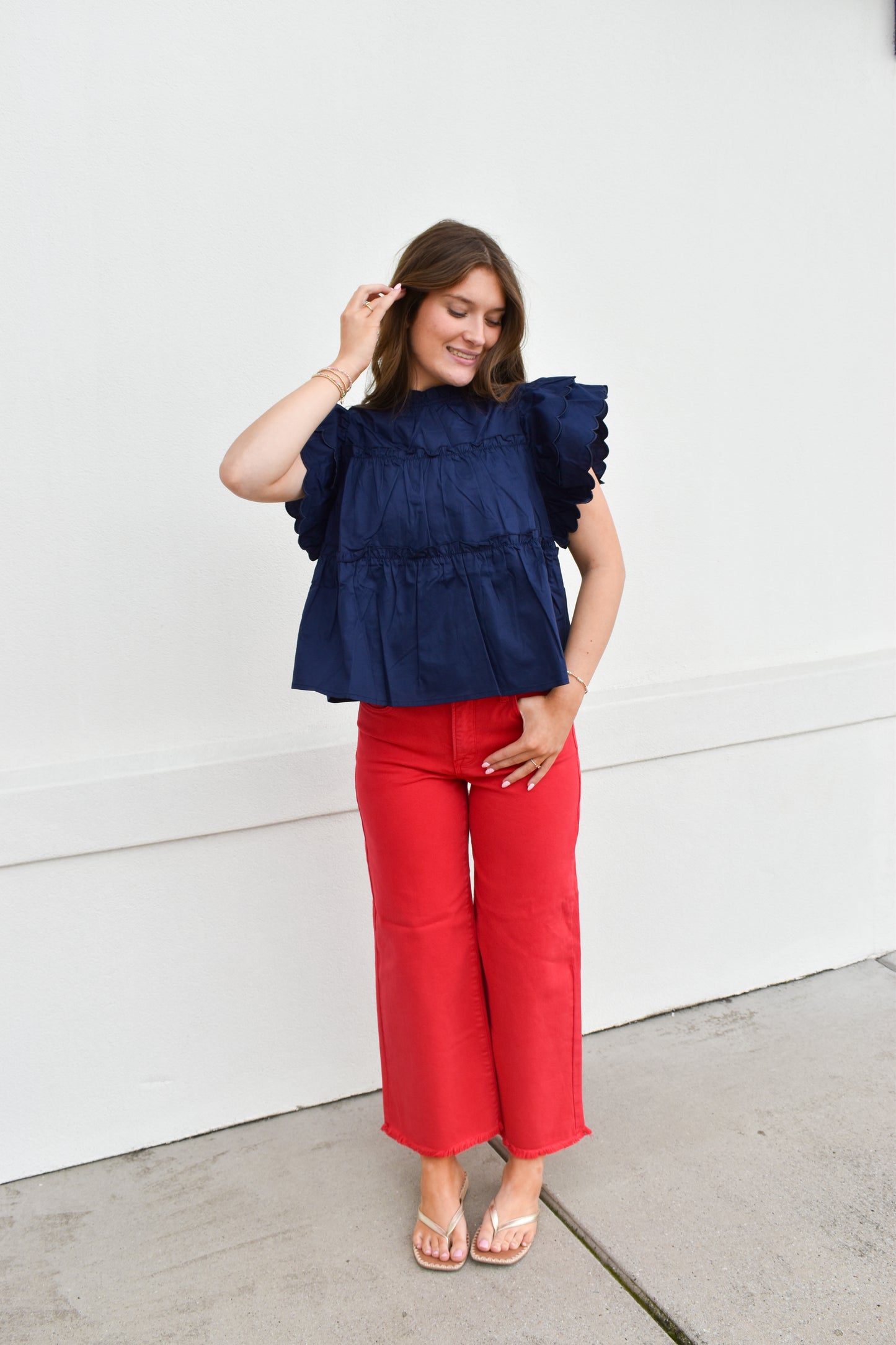 The Navy Scallop Ruffle Top