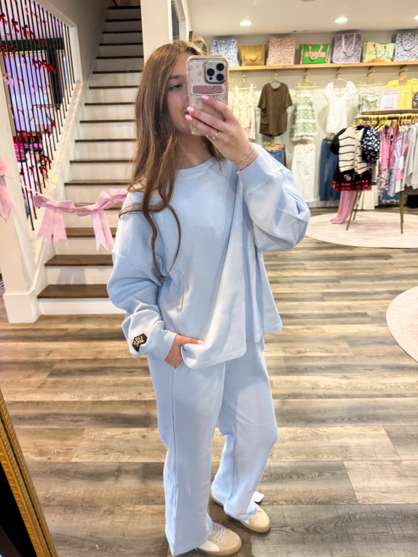 Lulu Mac Waffle Long Sleeve: Light Blue