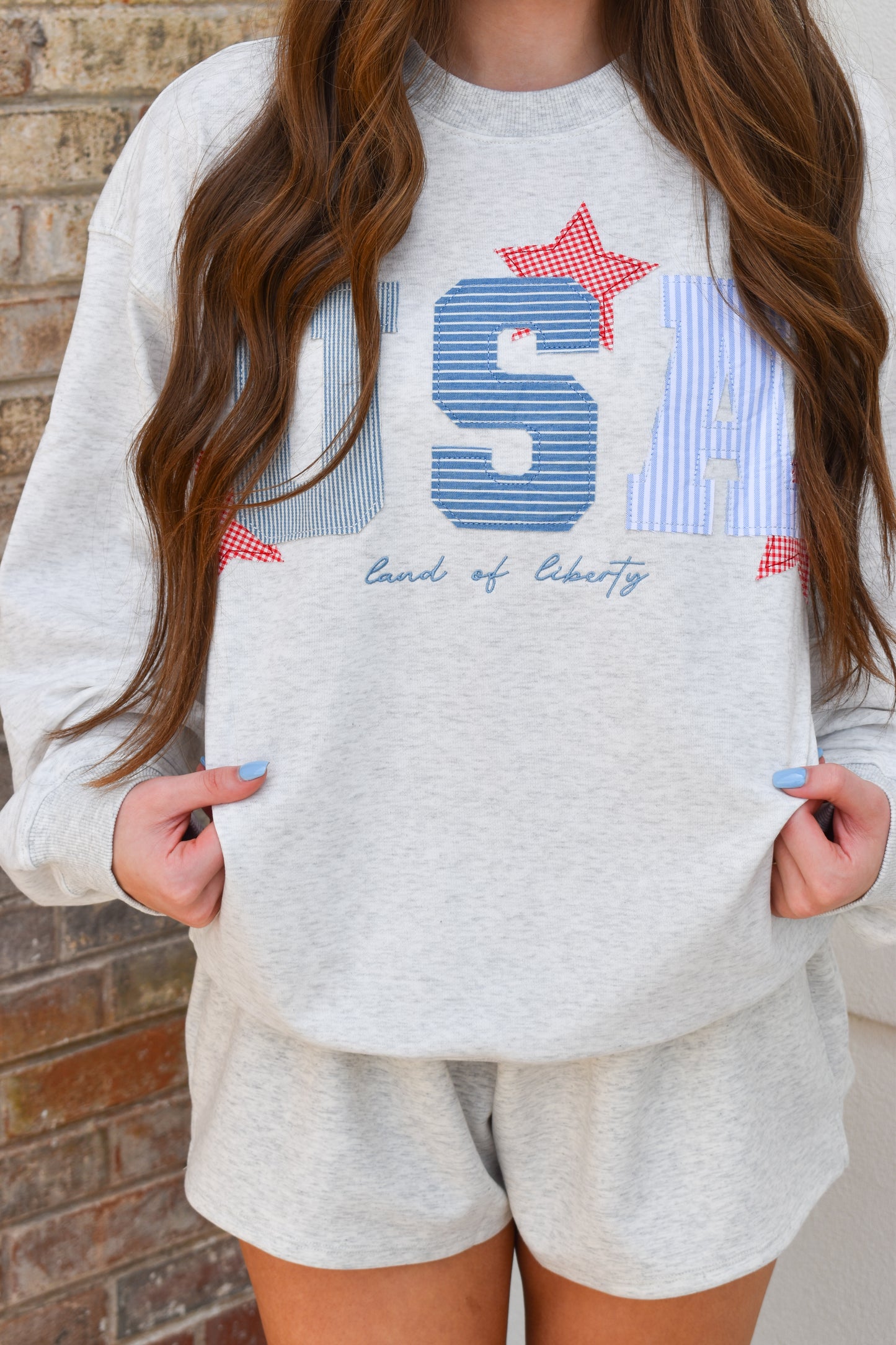 USA Patchwork Crewneck: Grey