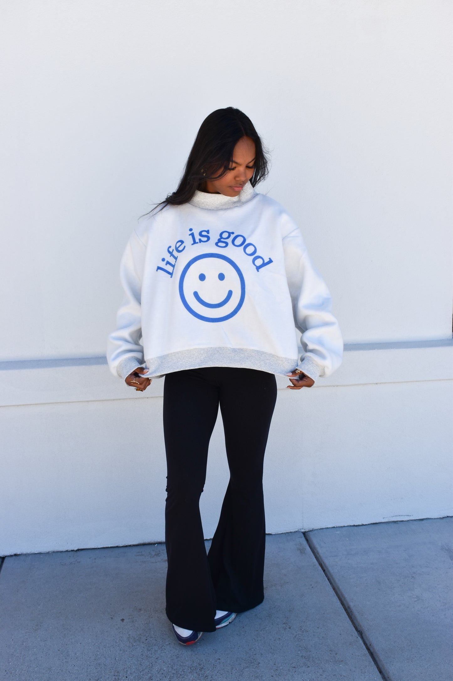 Fun Graphic Reversible Crop Mockneck
