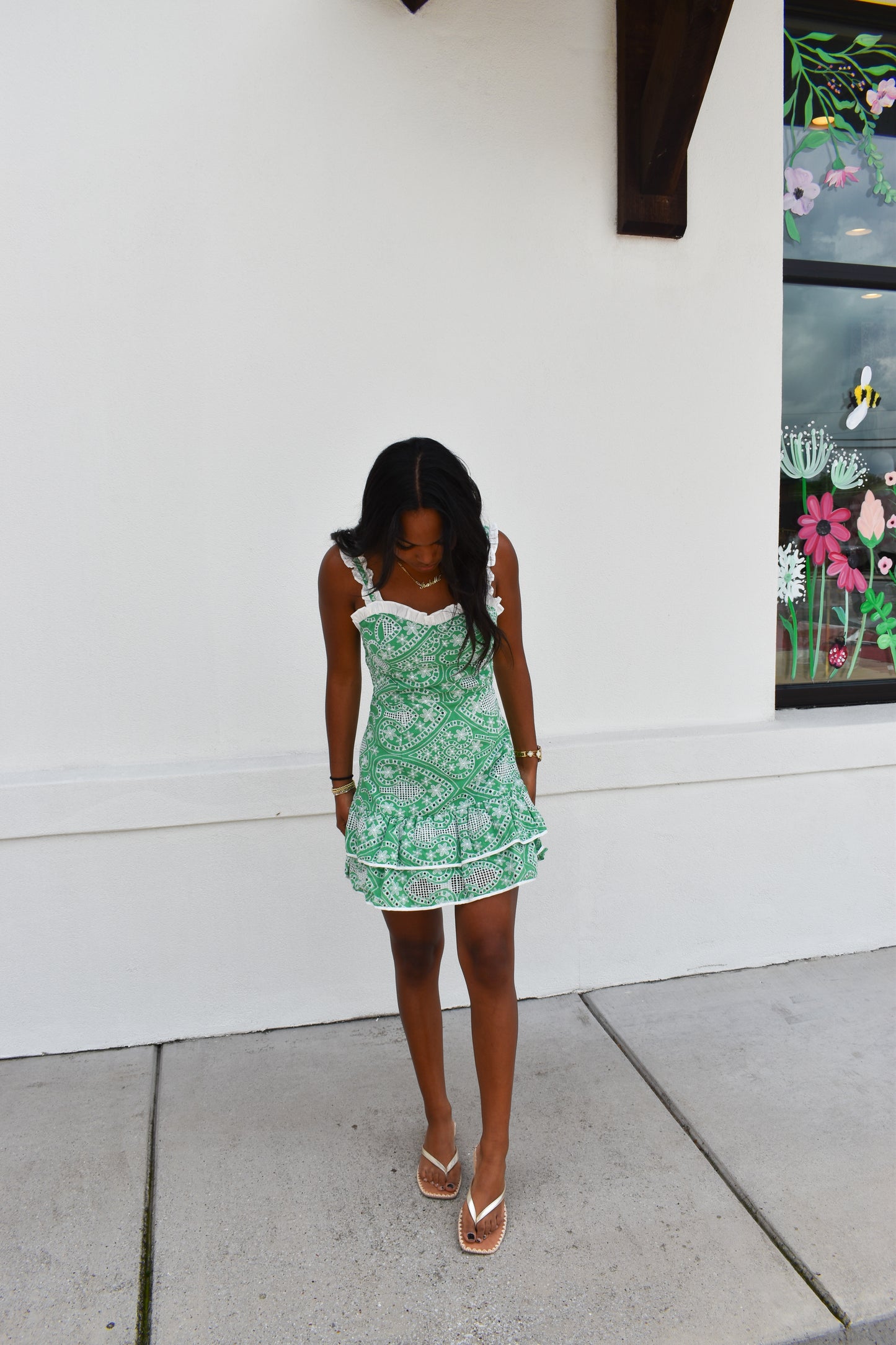 Paisley Embroidery Ruffle Mini Dress