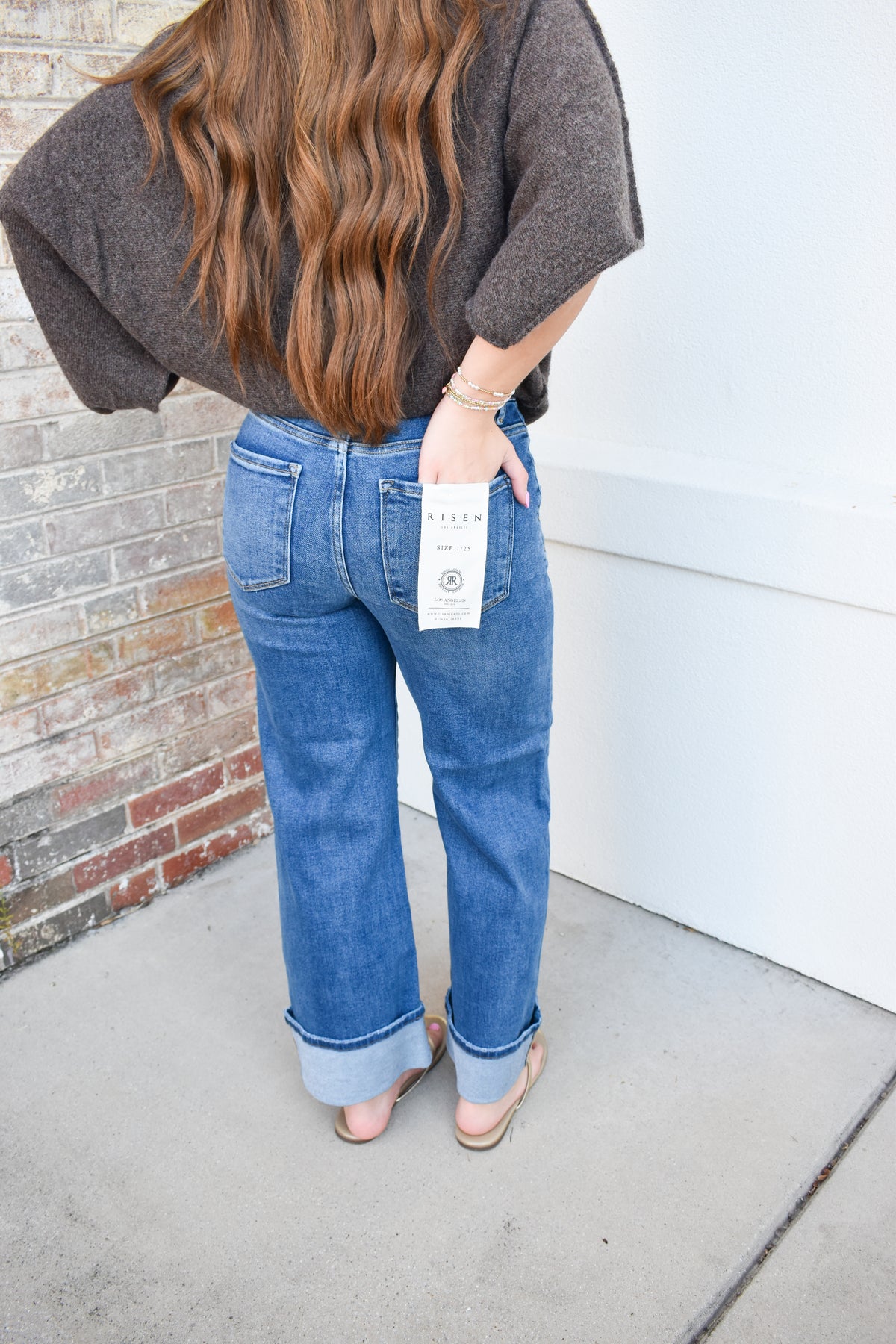 Tummy Control High Rise Ankle Wide Cuffed Jeans: Dark